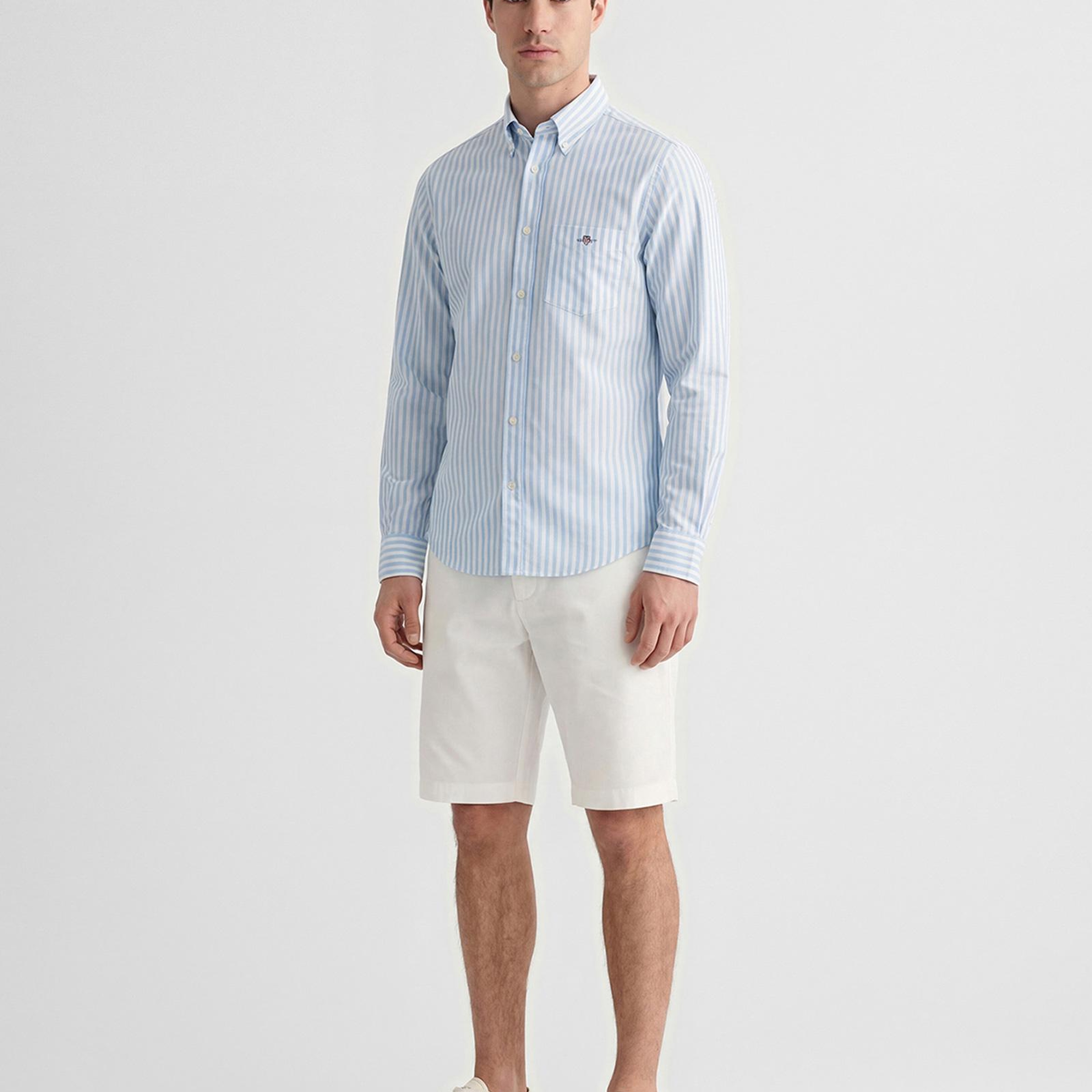 GANT Erkek Mavi Regular Fit Çizgili Logolu Gömlek