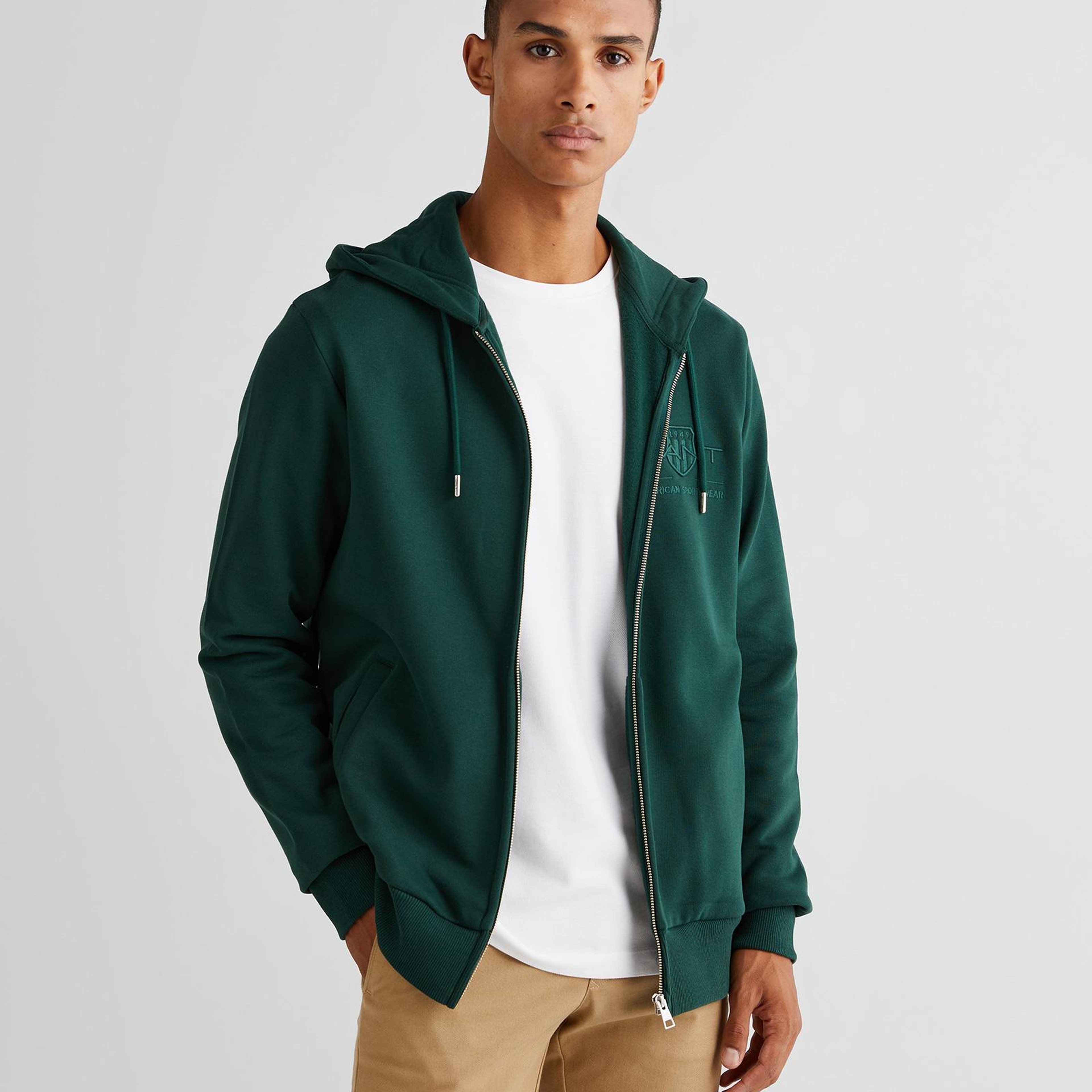 GANT Erkek Yeşil Regular Fit Kapüşonlu Logolu Sweatshirt