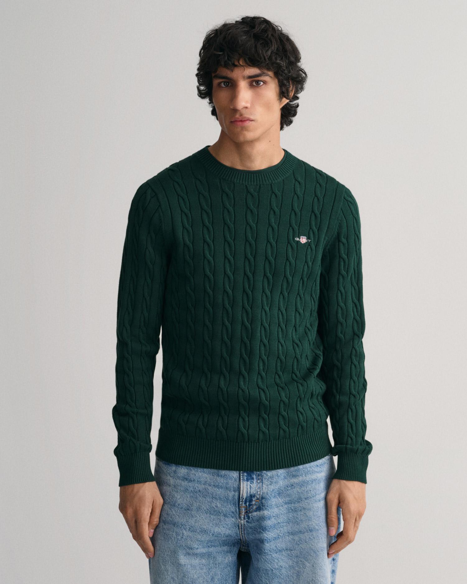 GANT Erkek Yeşil Regular Fit Bisiklet Yaka Kazak