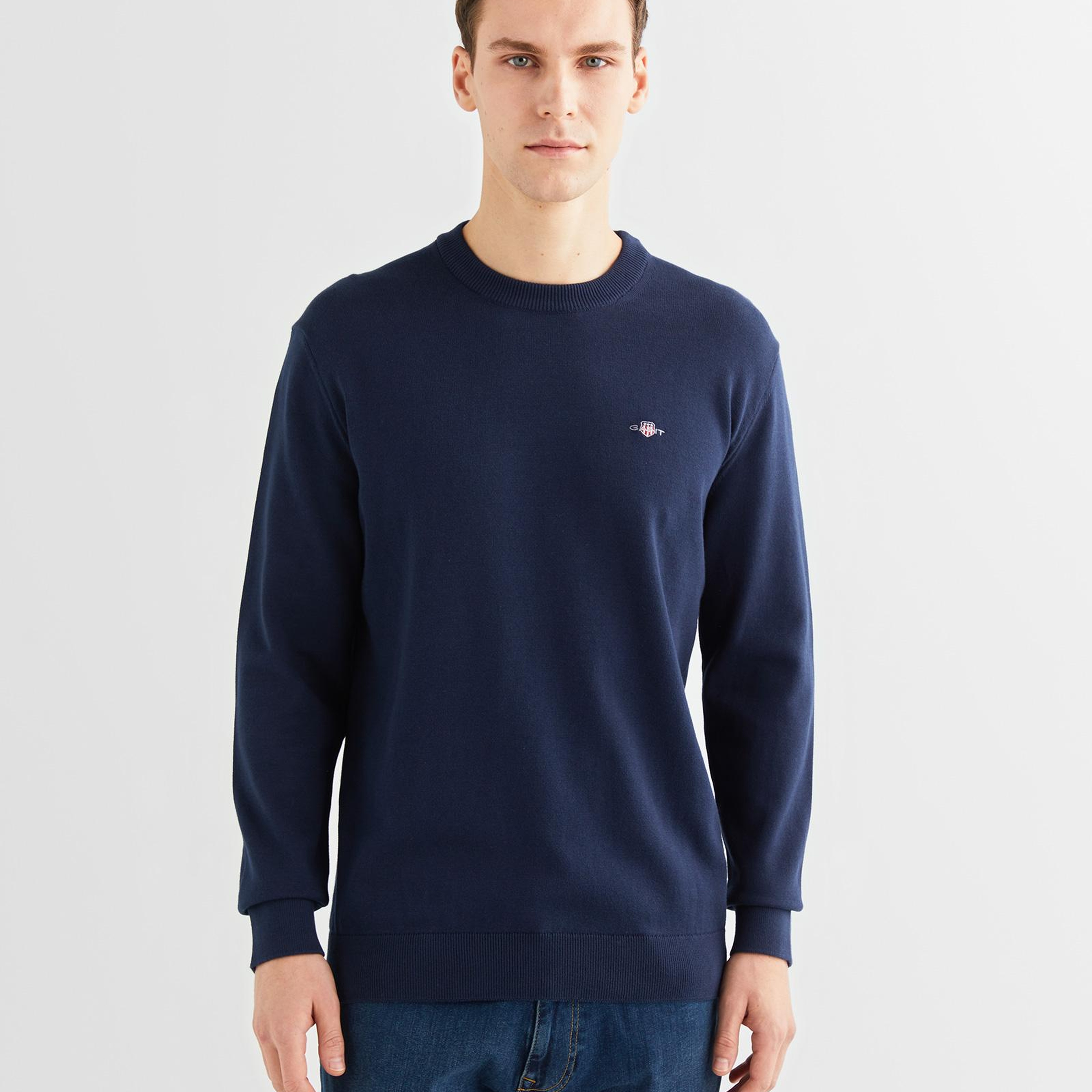 GANT Erkek Lacivert Regular Fit Bisiklet Yaka Kazak