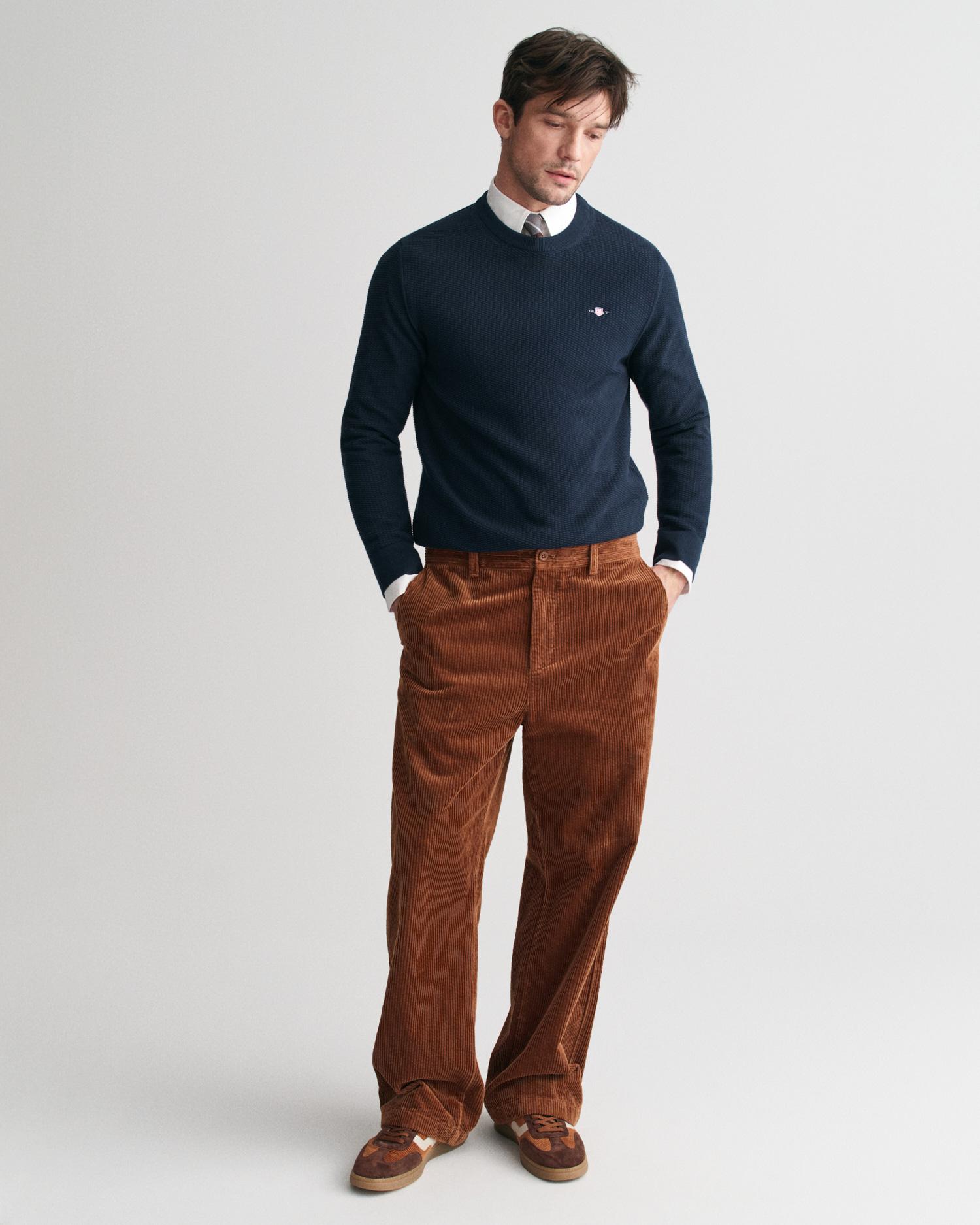 GANT Erkek Lacivert Regular Fit Bisiklet Yaka Kazak