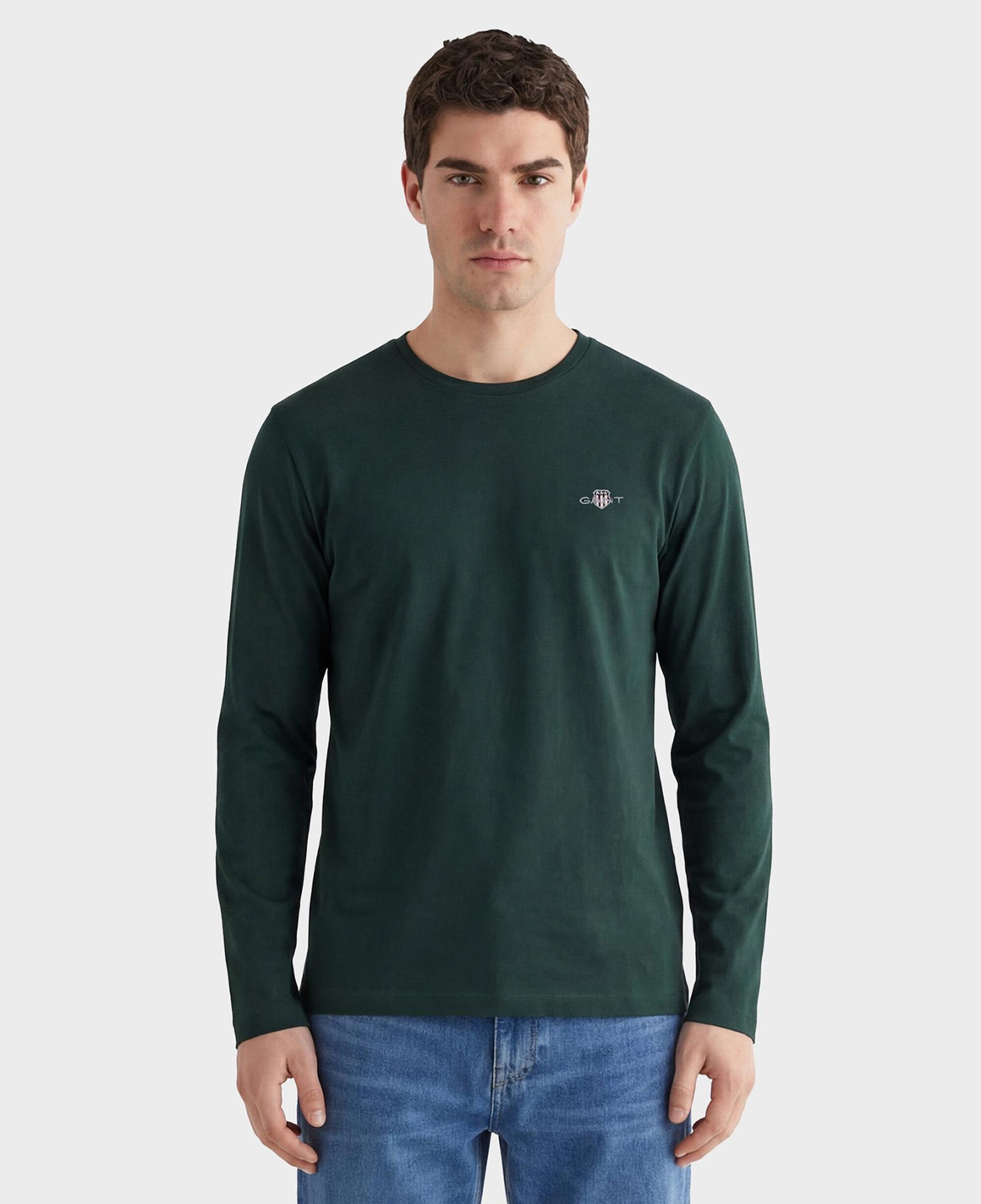 GANT Erkek Yeşil Regular Fit Bisiklet Yaka Uzun Kollu T-Shirt