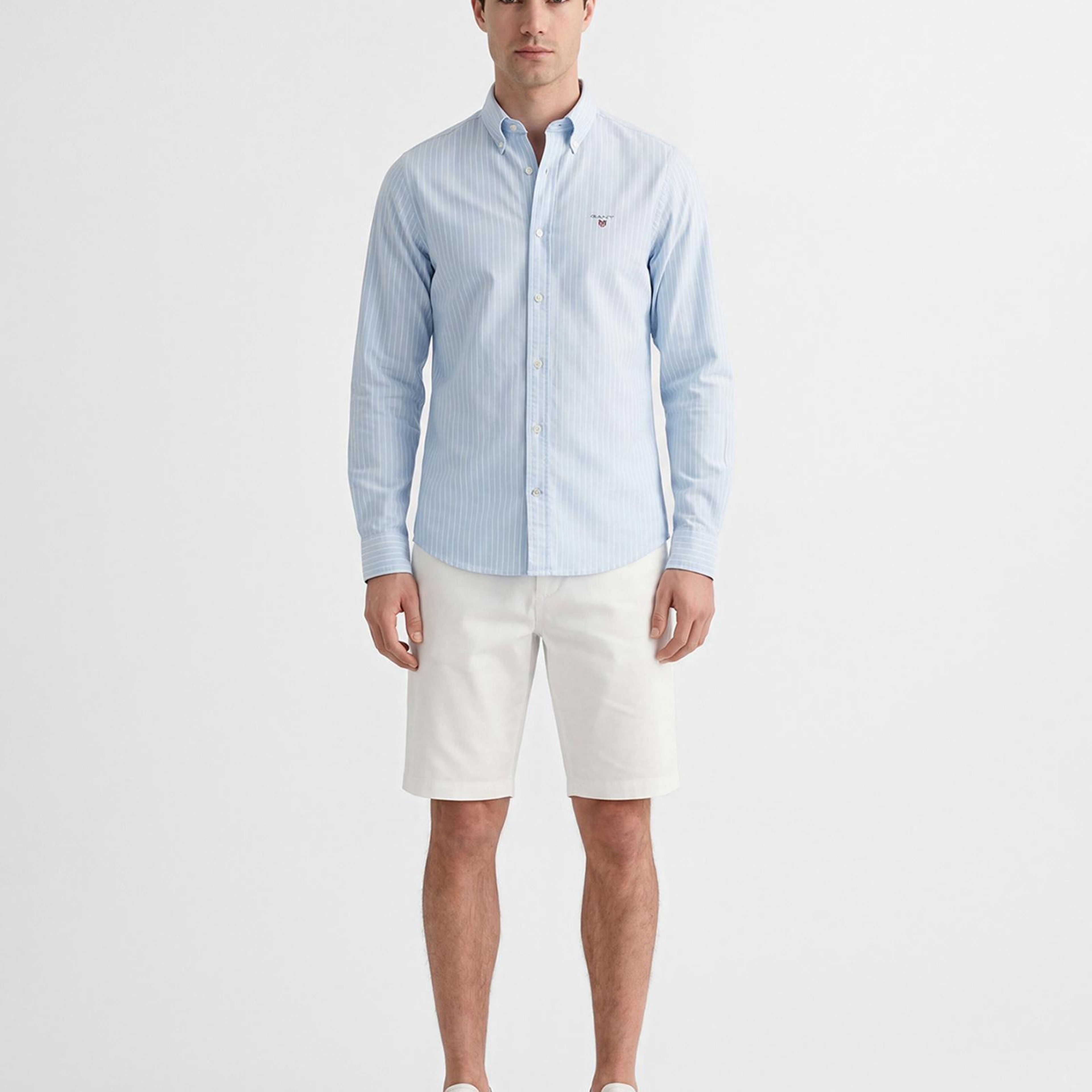 GANT Erkek Mavi Slim Fit Çizgili Logolu Gömlek