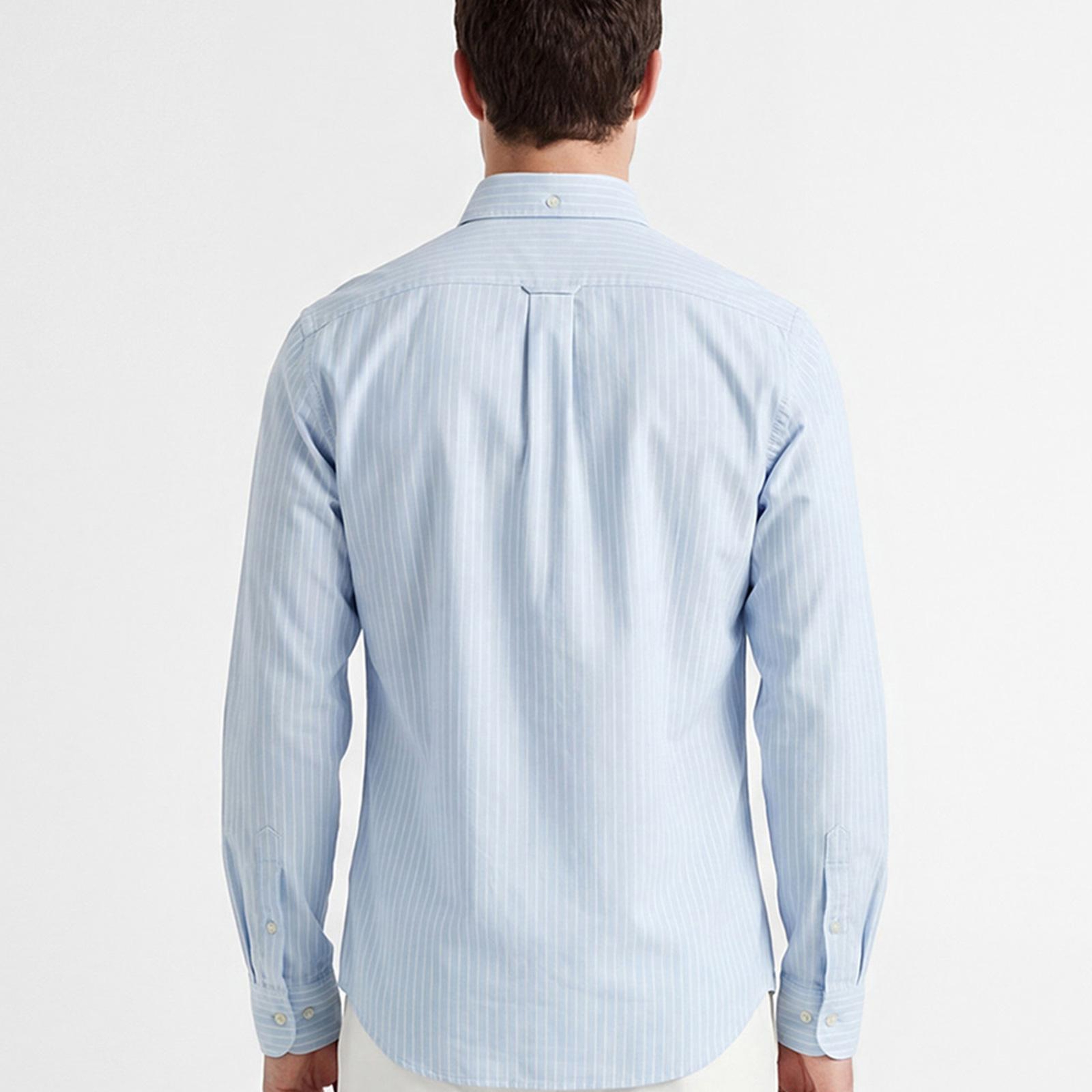 GANT Erkek Mavi Slim Fit Çizgili Logolu Gömlek