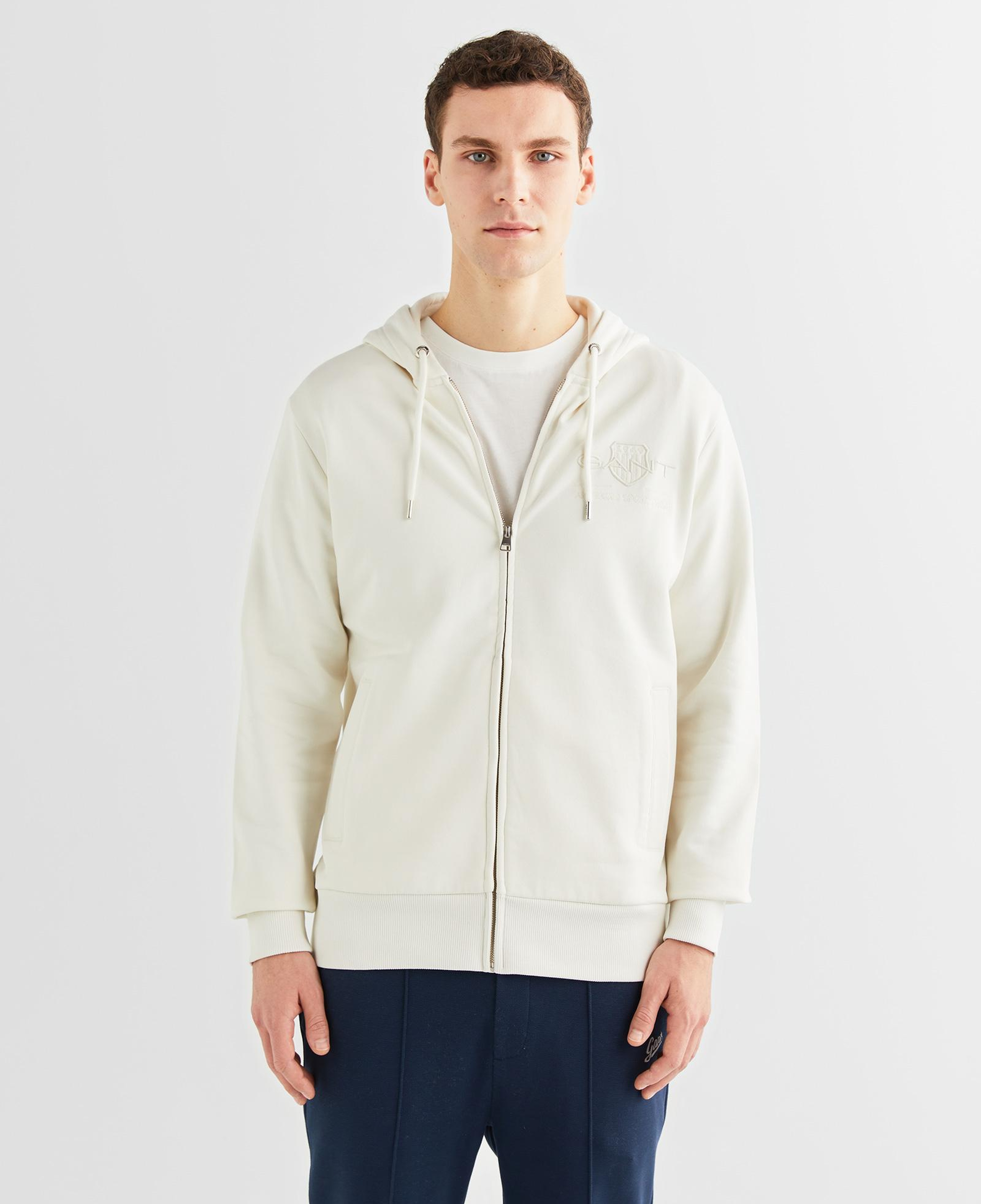 GANT Erkek Krem Regular Fit Kapüşonlu Logolu Sweatshirt