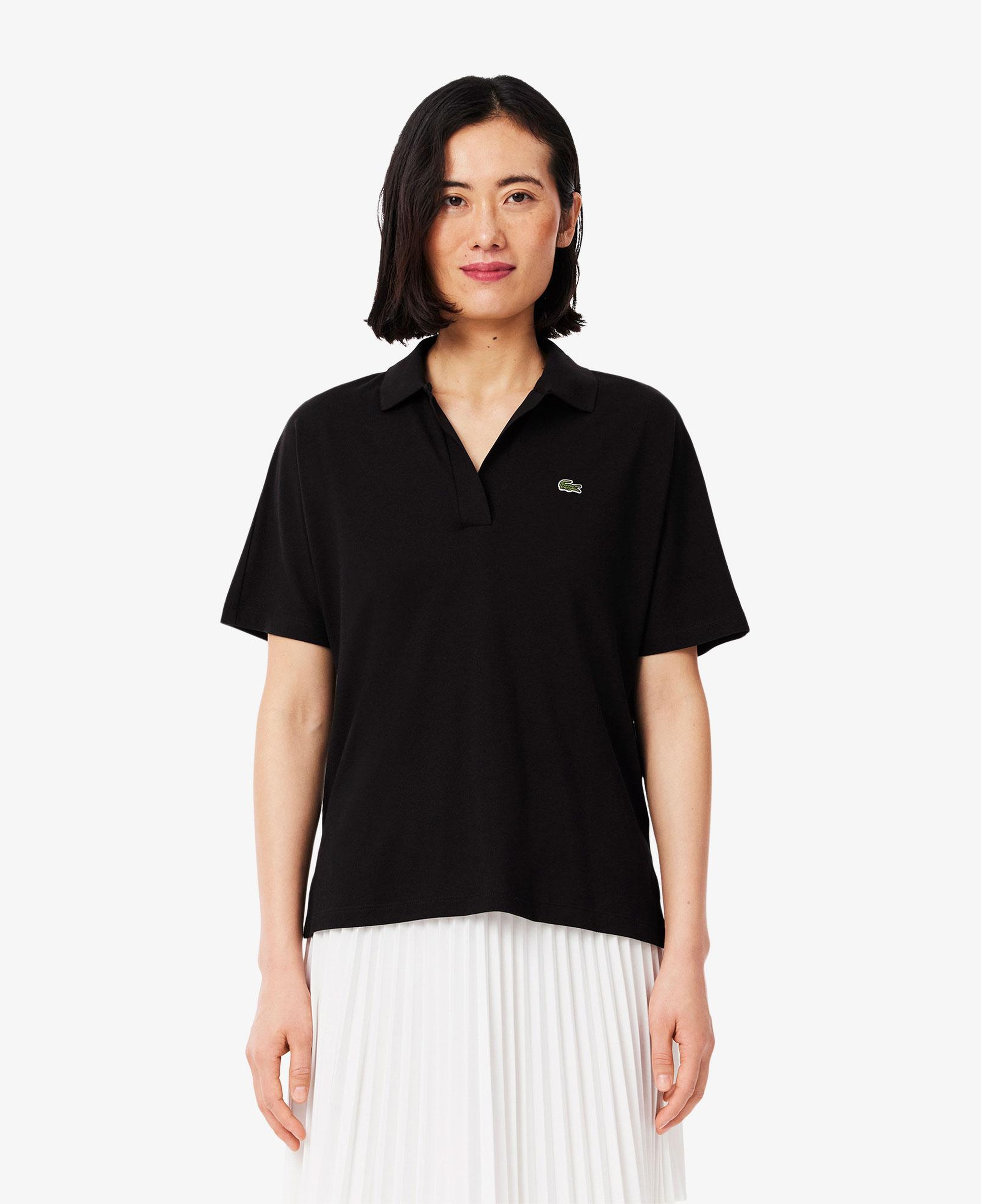 Kadın Relaxed Fit Polo Yaka Siyah Polo