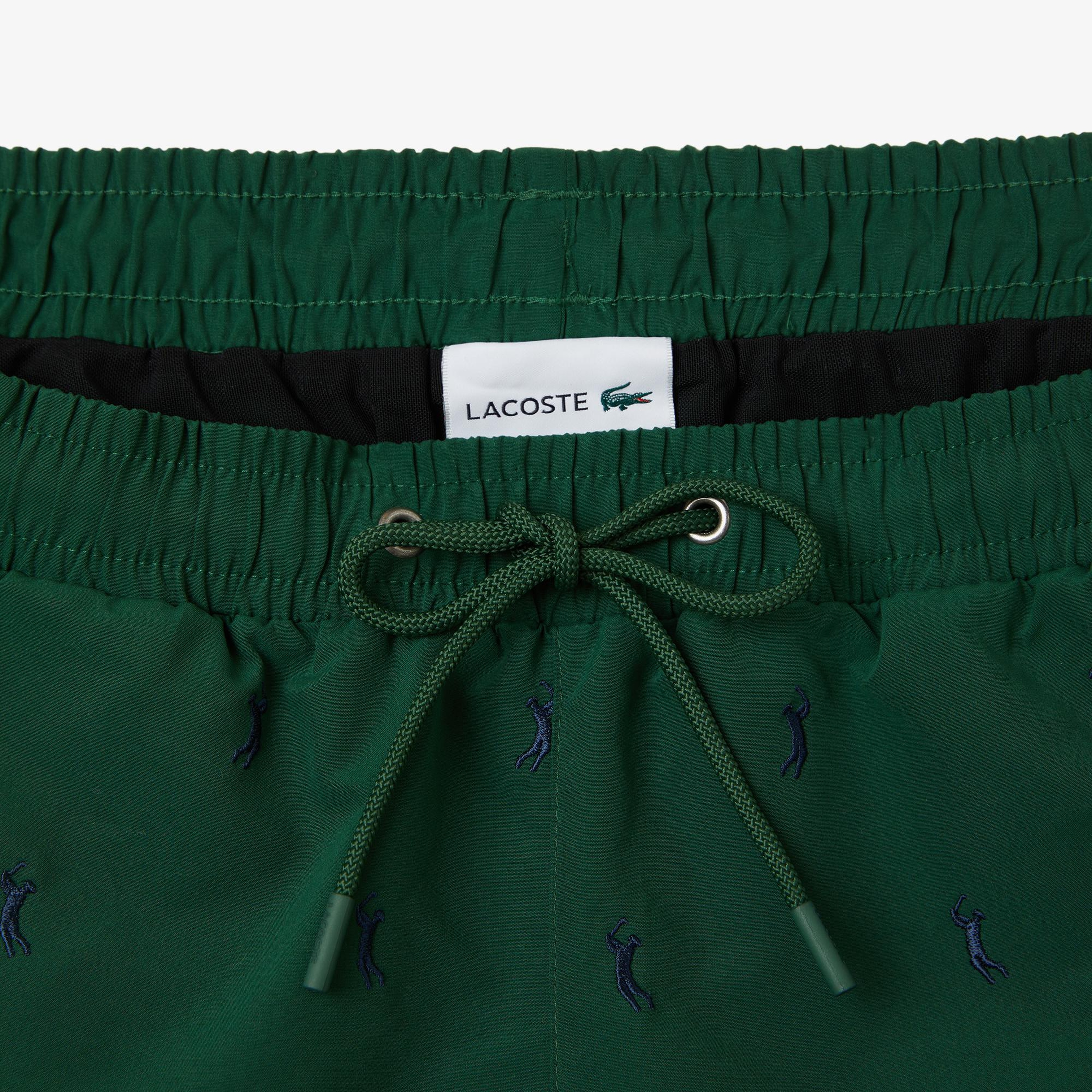 Lacoste Erkek Regular Fit Desenli Yeşil Deniz Şortu