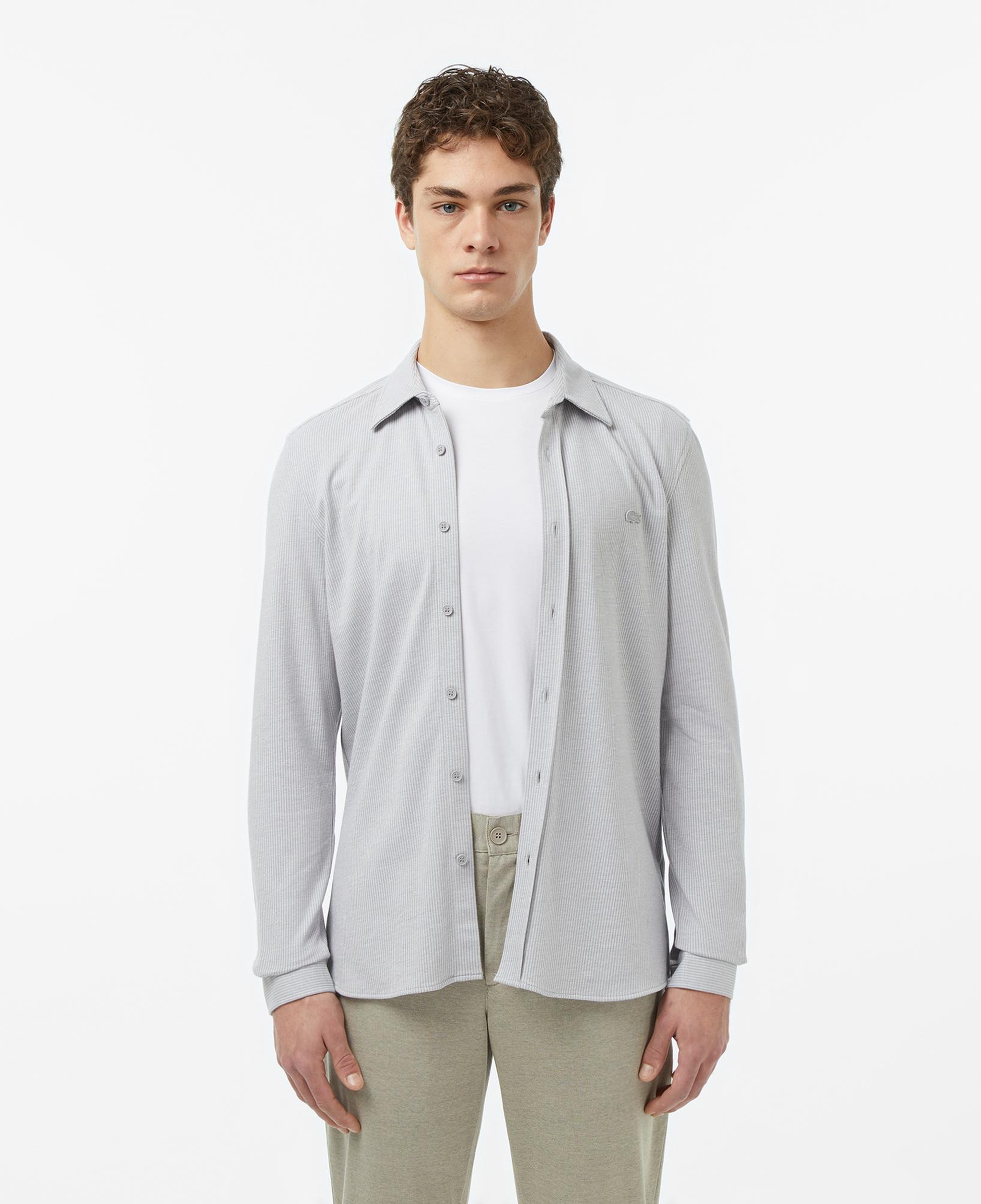 Erkek Slim Fit Düğmeli Yaka Gri Gömlek