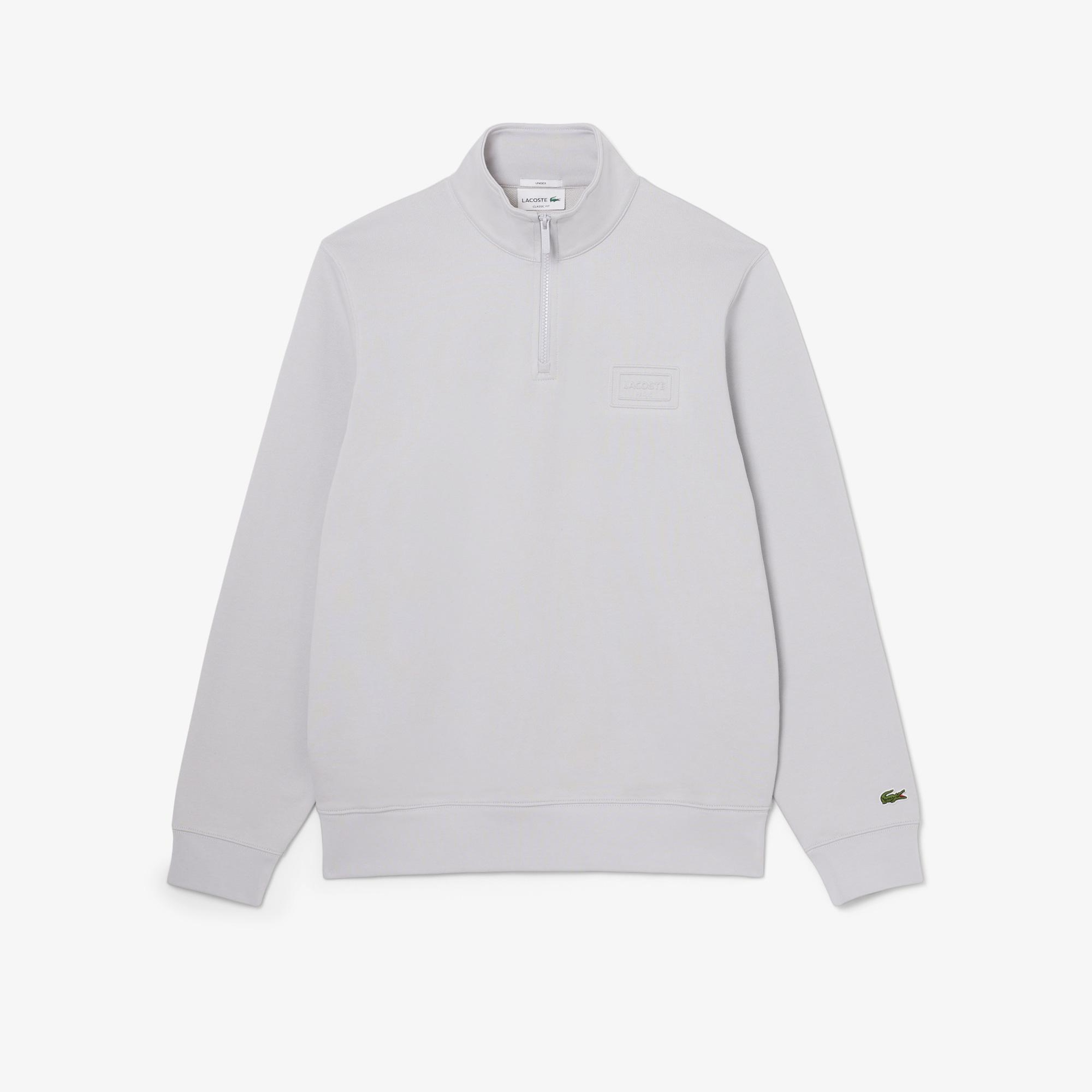 Unisex Classic Fit Yarım Fermuarlı Gri Sweatshirt