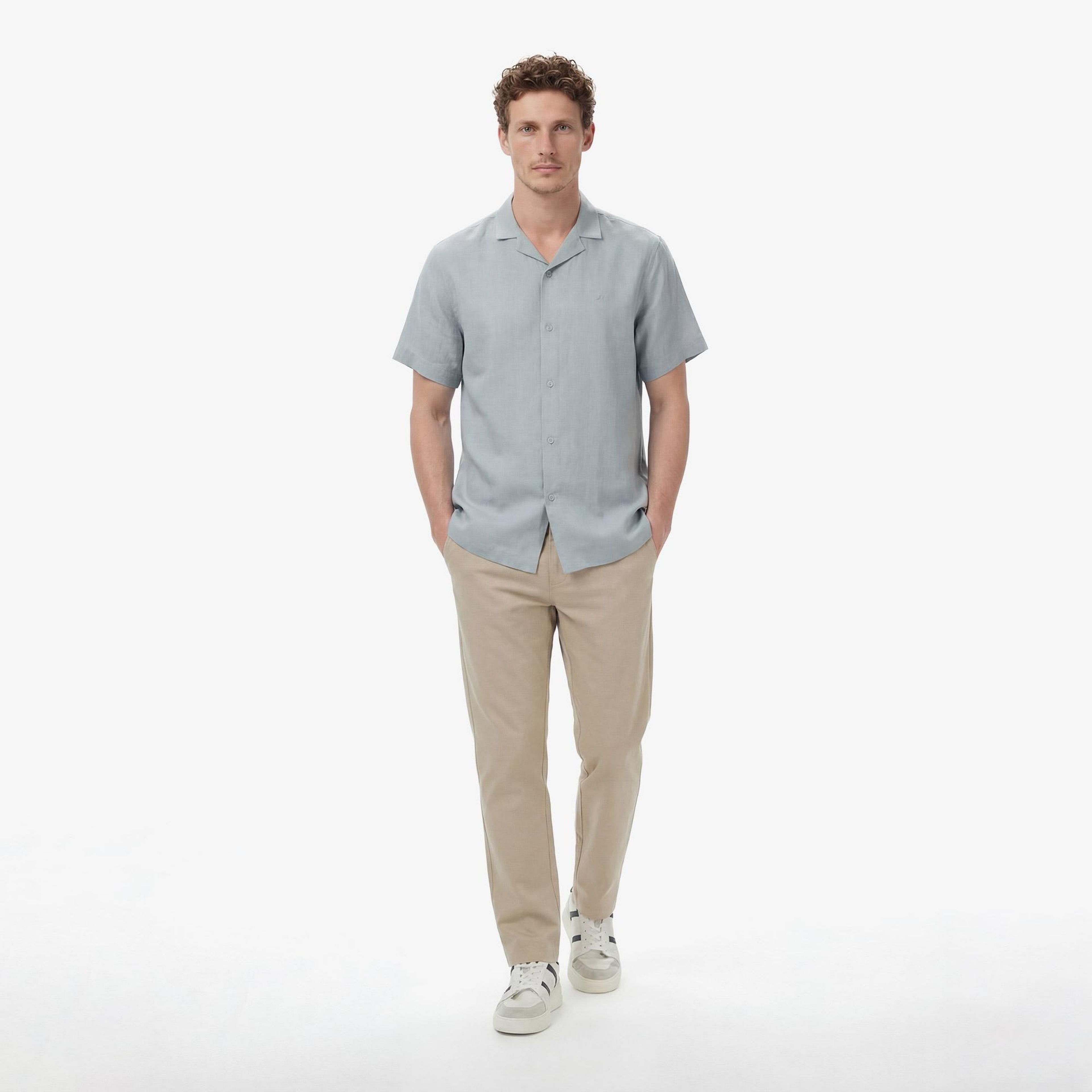 Nautica Erkek Yeşil Regular Fit Kısa Kollu Keten Gömlek