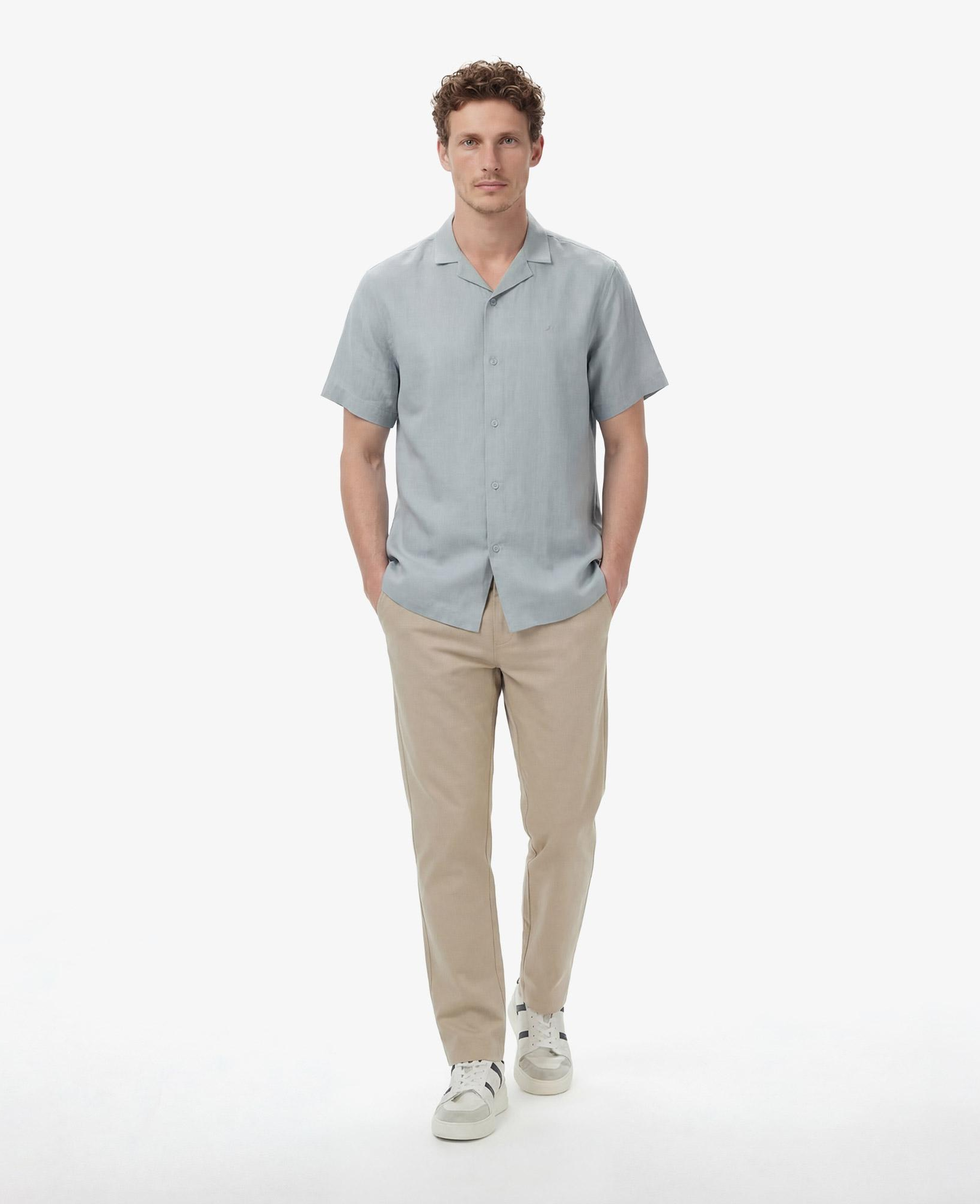 Nautica Erkek Yeşil Regular Fit Kısa Kollu Keten Gömlek