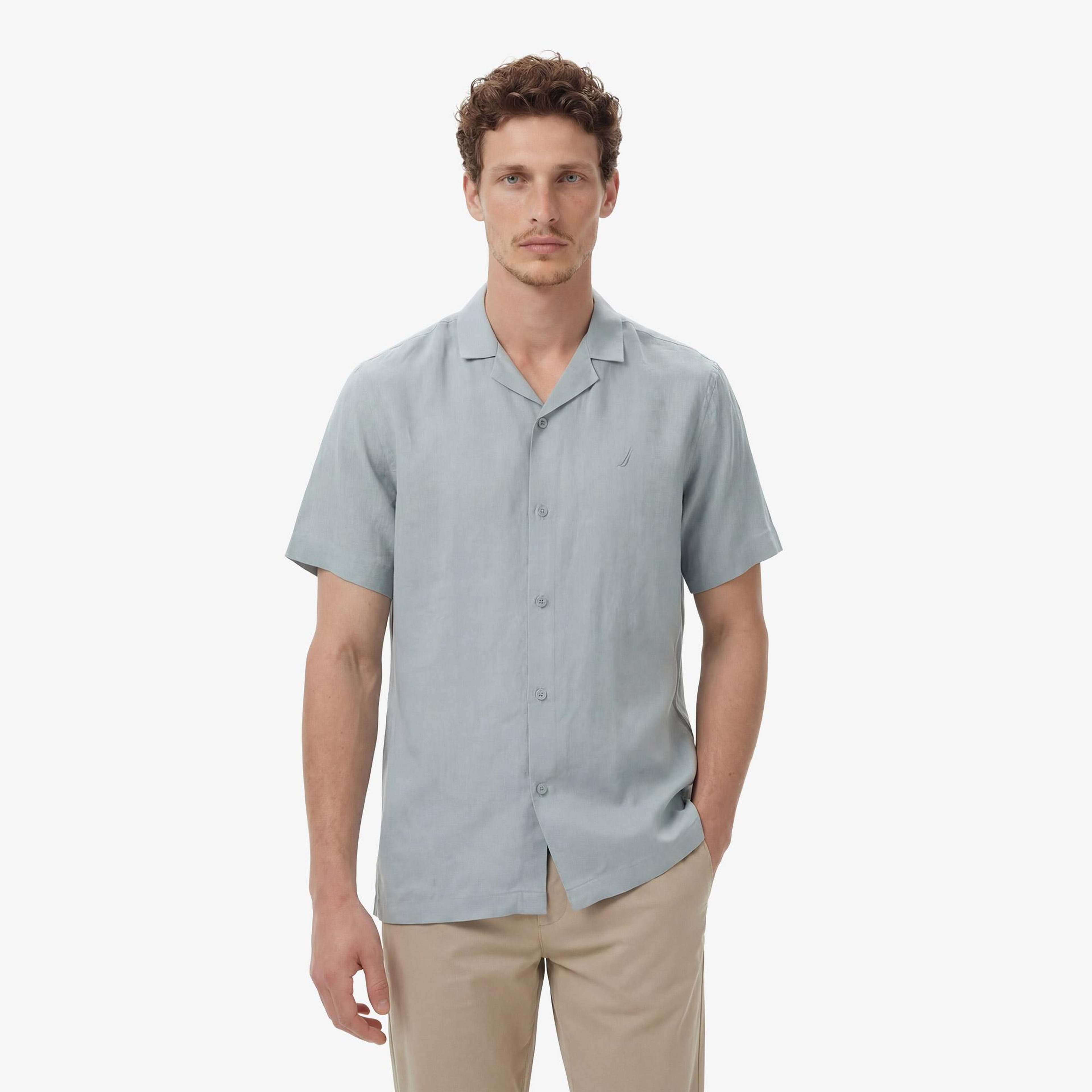 Nautica Erkek Yeşil Regular Fit Kısa Kollu Keten Gömlek