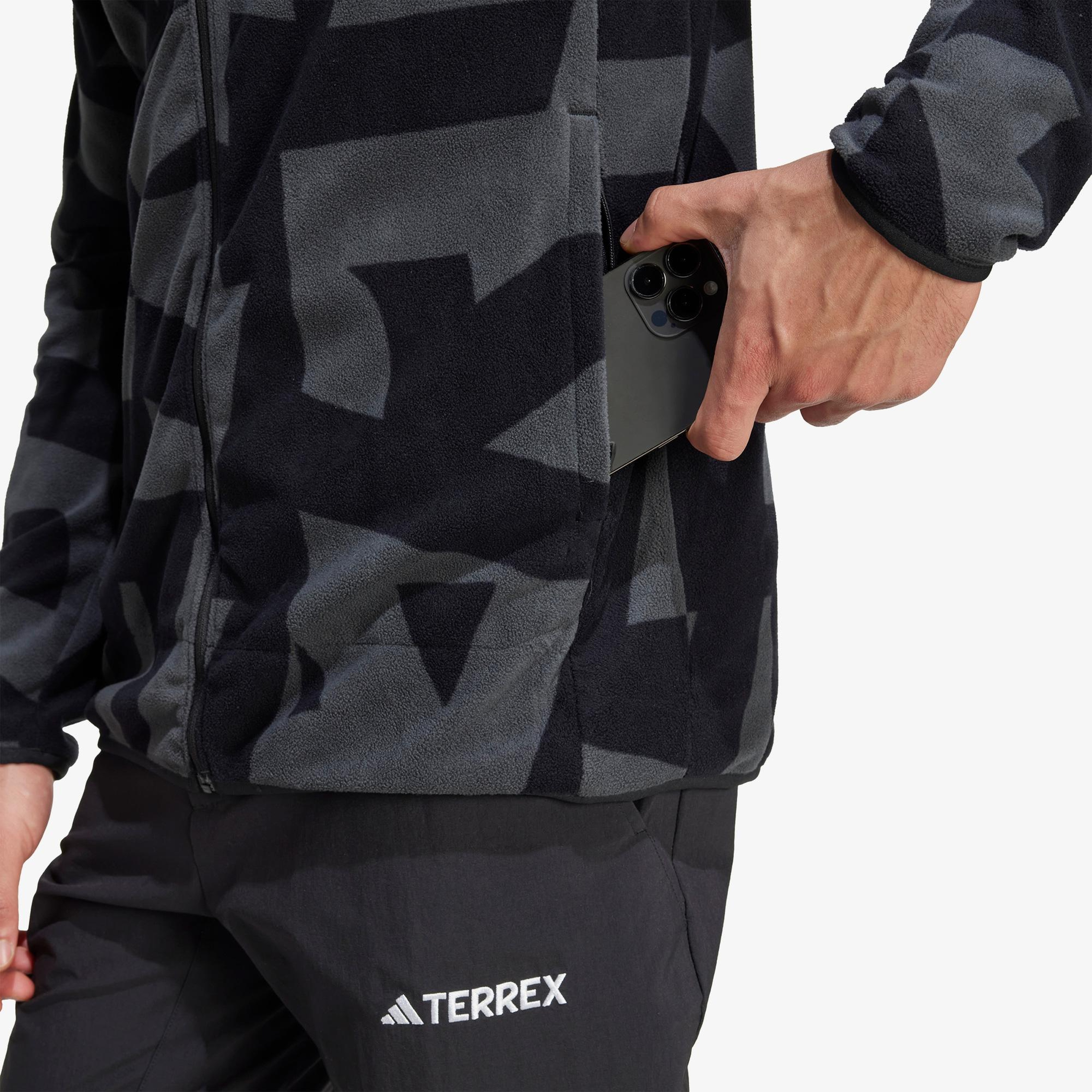 adidas Terrex Multi Printed Full Zip Fleece Erkek Siyah Yürüyüş Polar