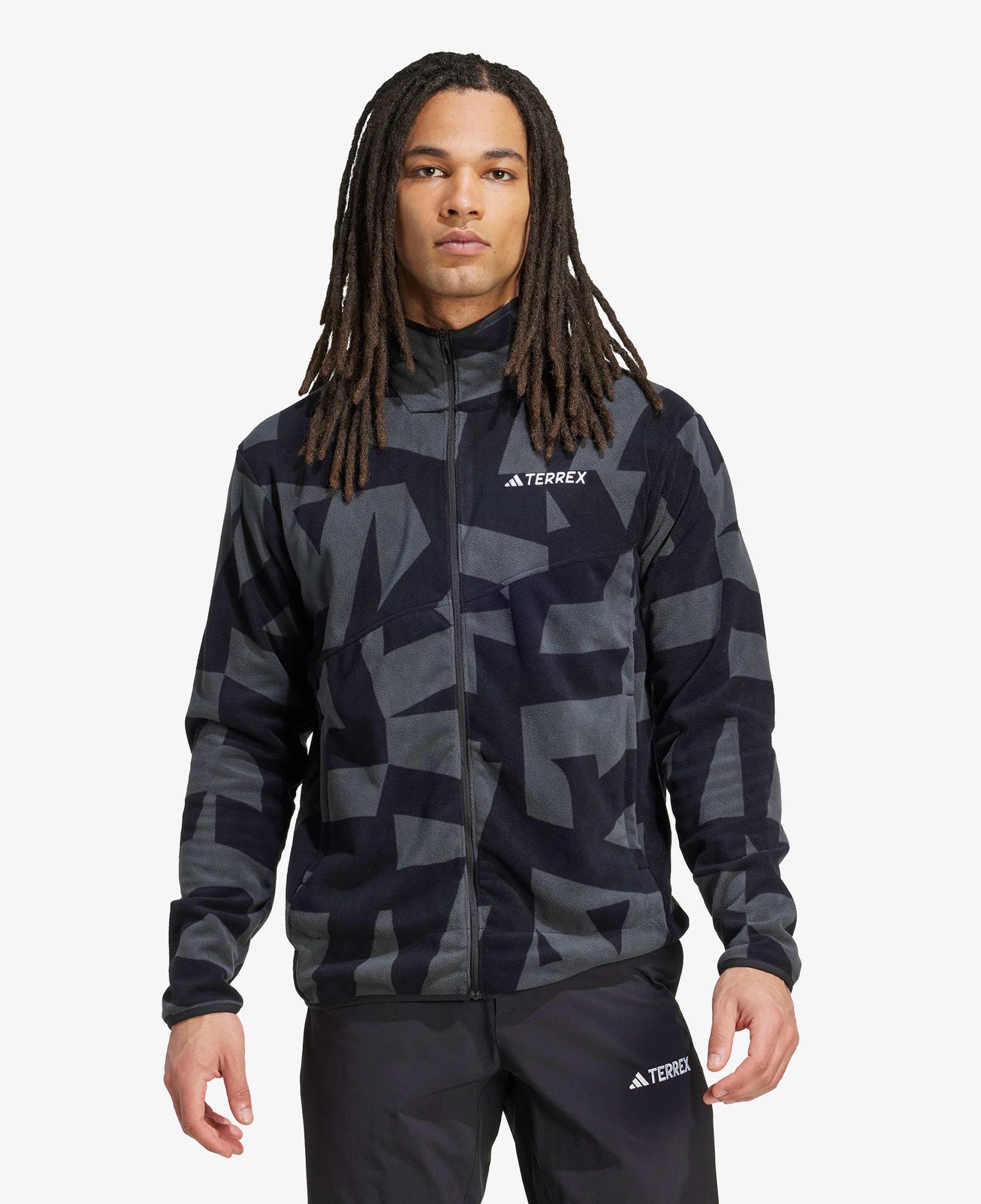 adidas Terrex Multi Printed Full Zip Fleece Erkek Siyah Yürüyüş Polar