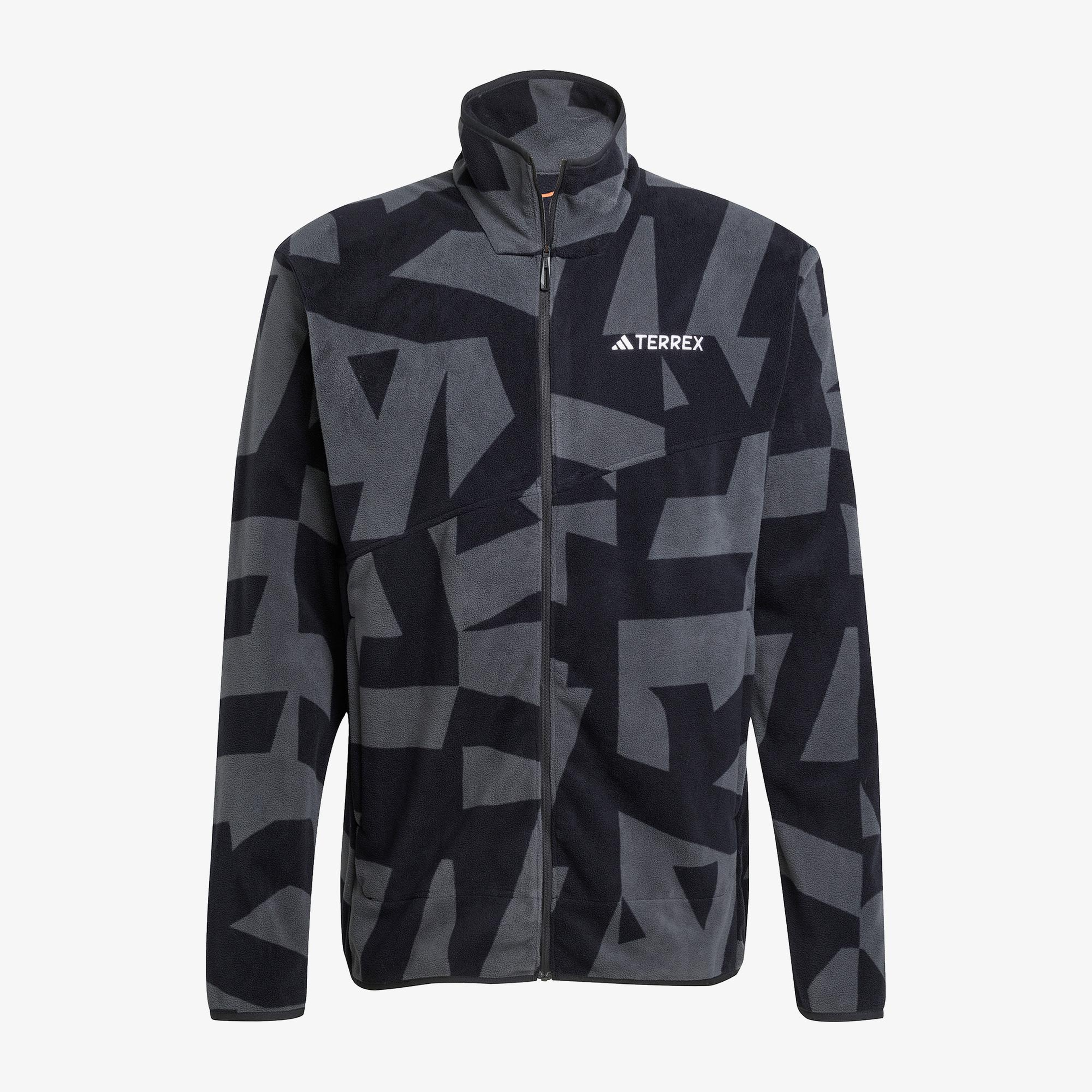 adidas Terrex Multi Printed Full Zip Fleece Erkek Siyah Yürüyüş Polar