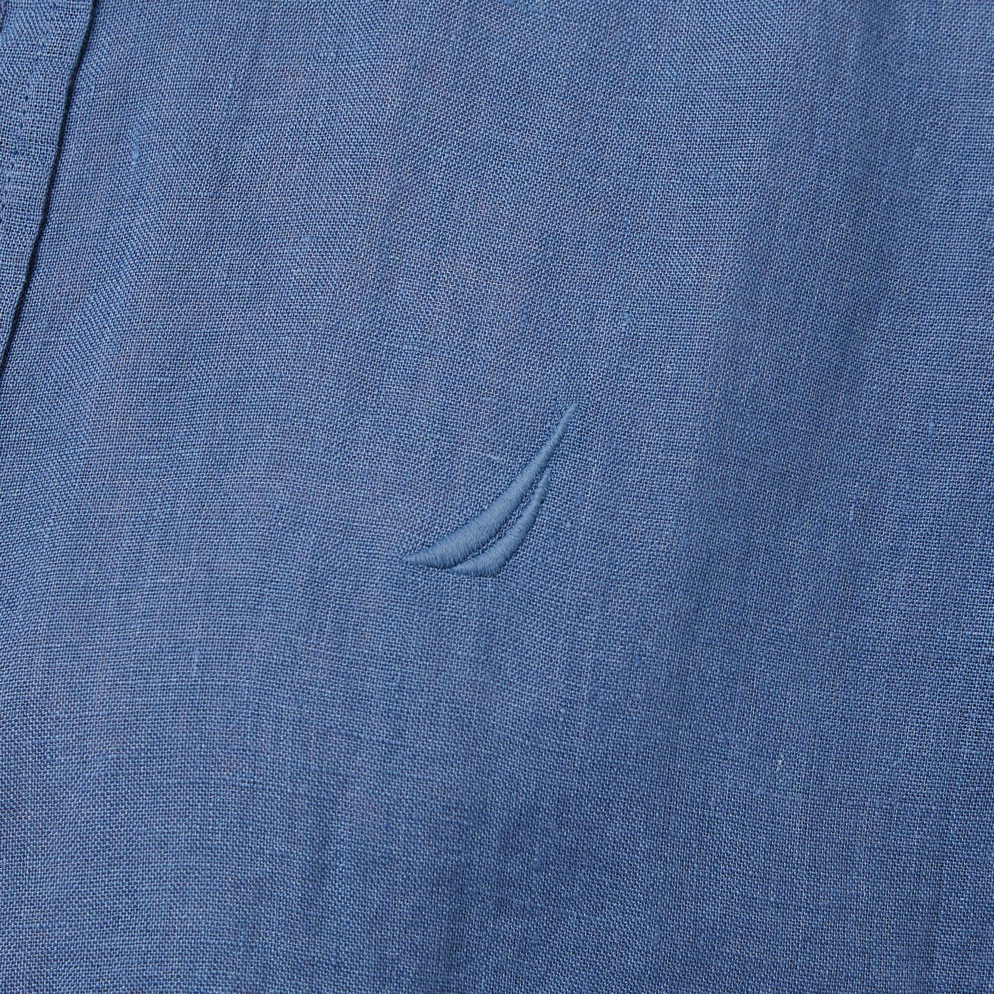 Nautica Erkek Mavi Regular Fit Keten Gömlek
