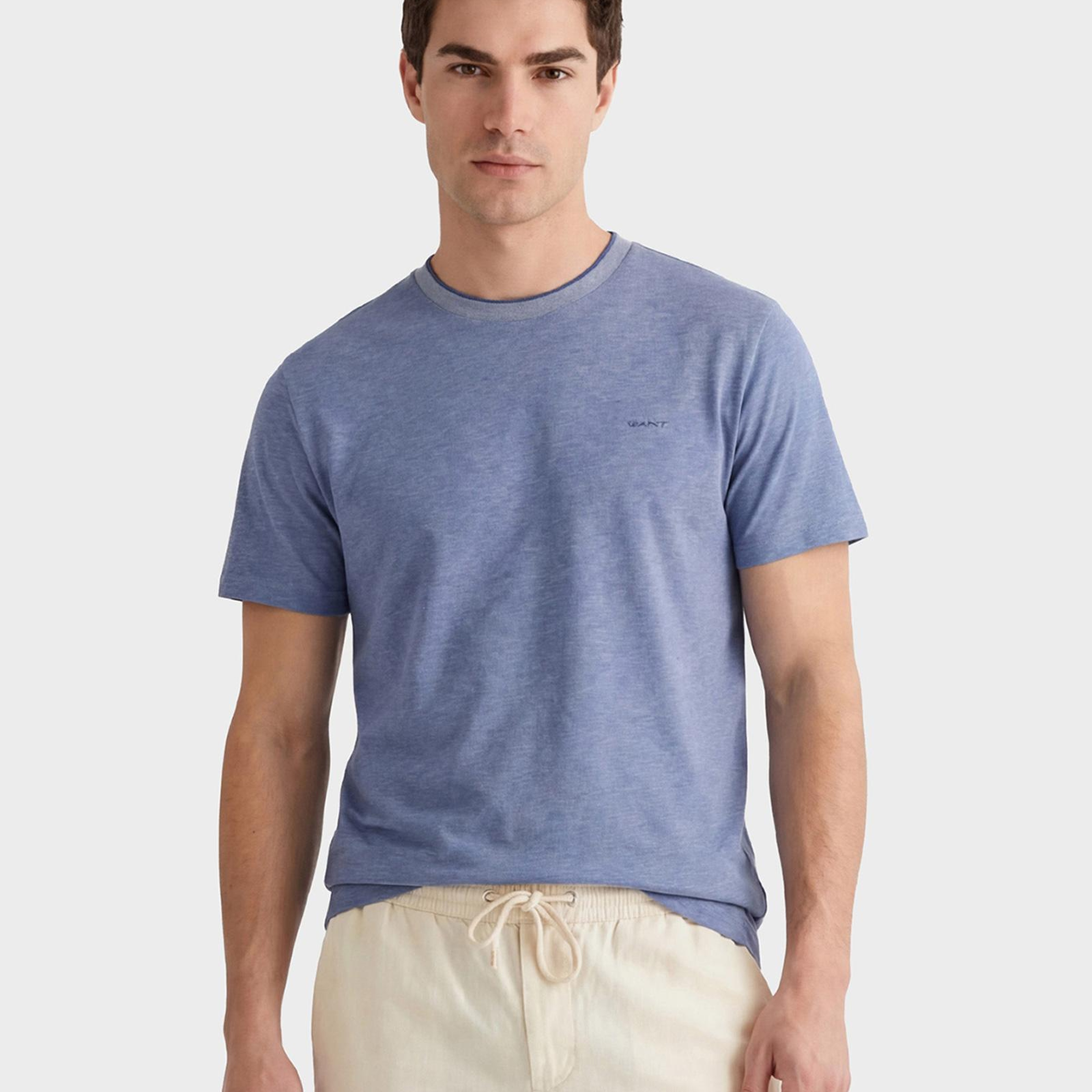 GANT Erkek Mavi Bisiklet Yaka Regular Fit T-Shirt