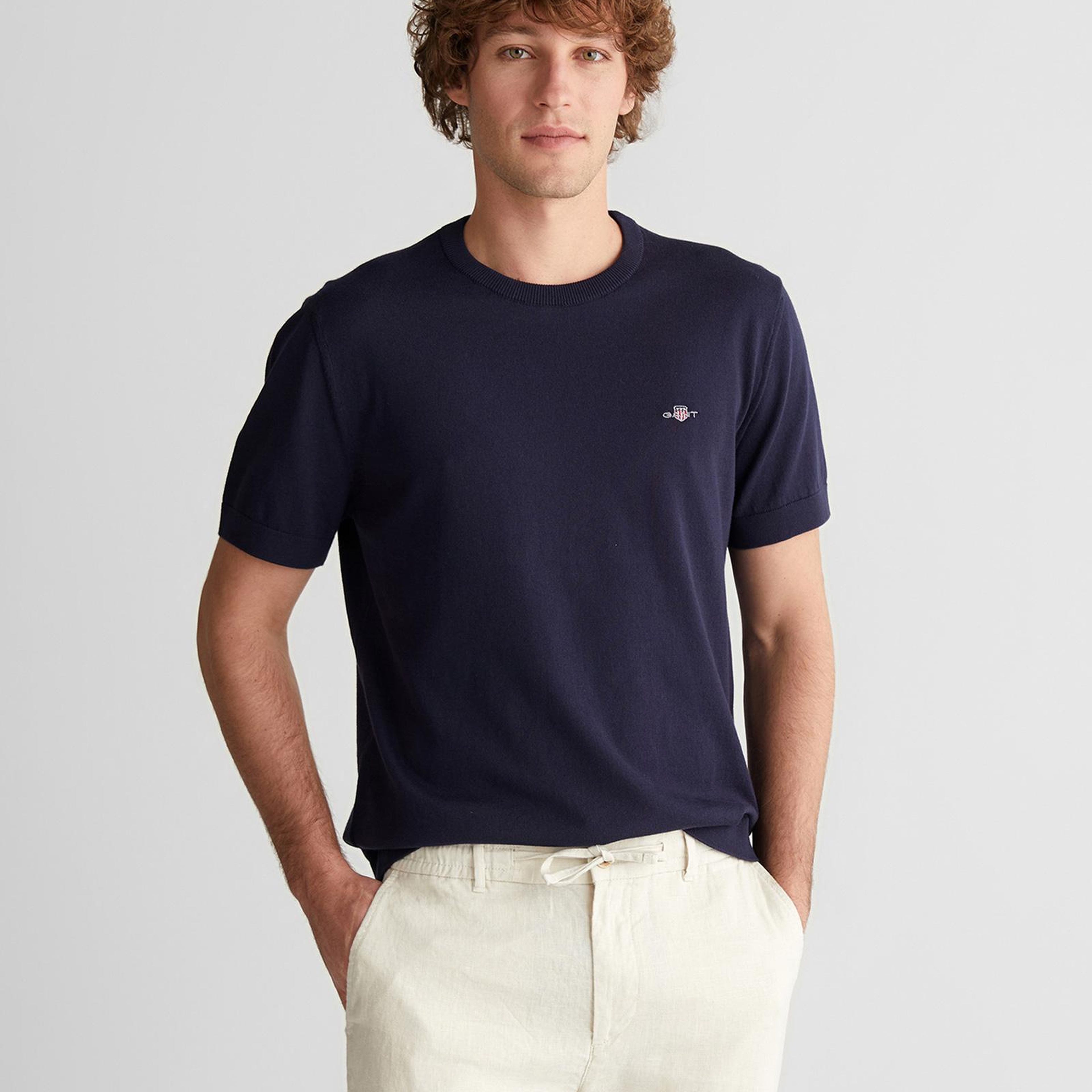 GANT Erkek Lacivert Regular Fit Bisiklet Yaka Kısa Kollu T-Shirt