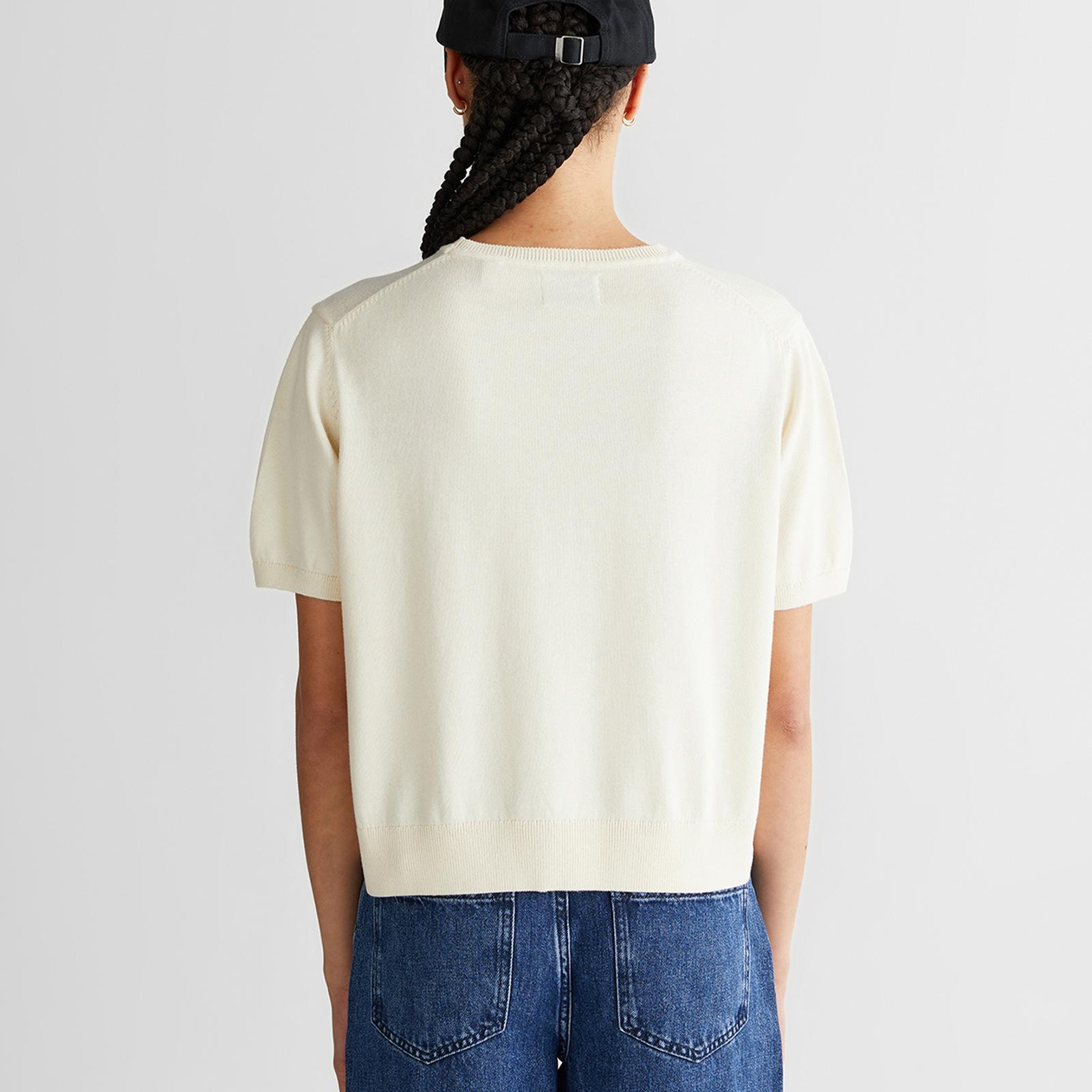 GANT Kadın Beyaz Regular Fit Bisiklet Yaka Kısa Kollu Triko