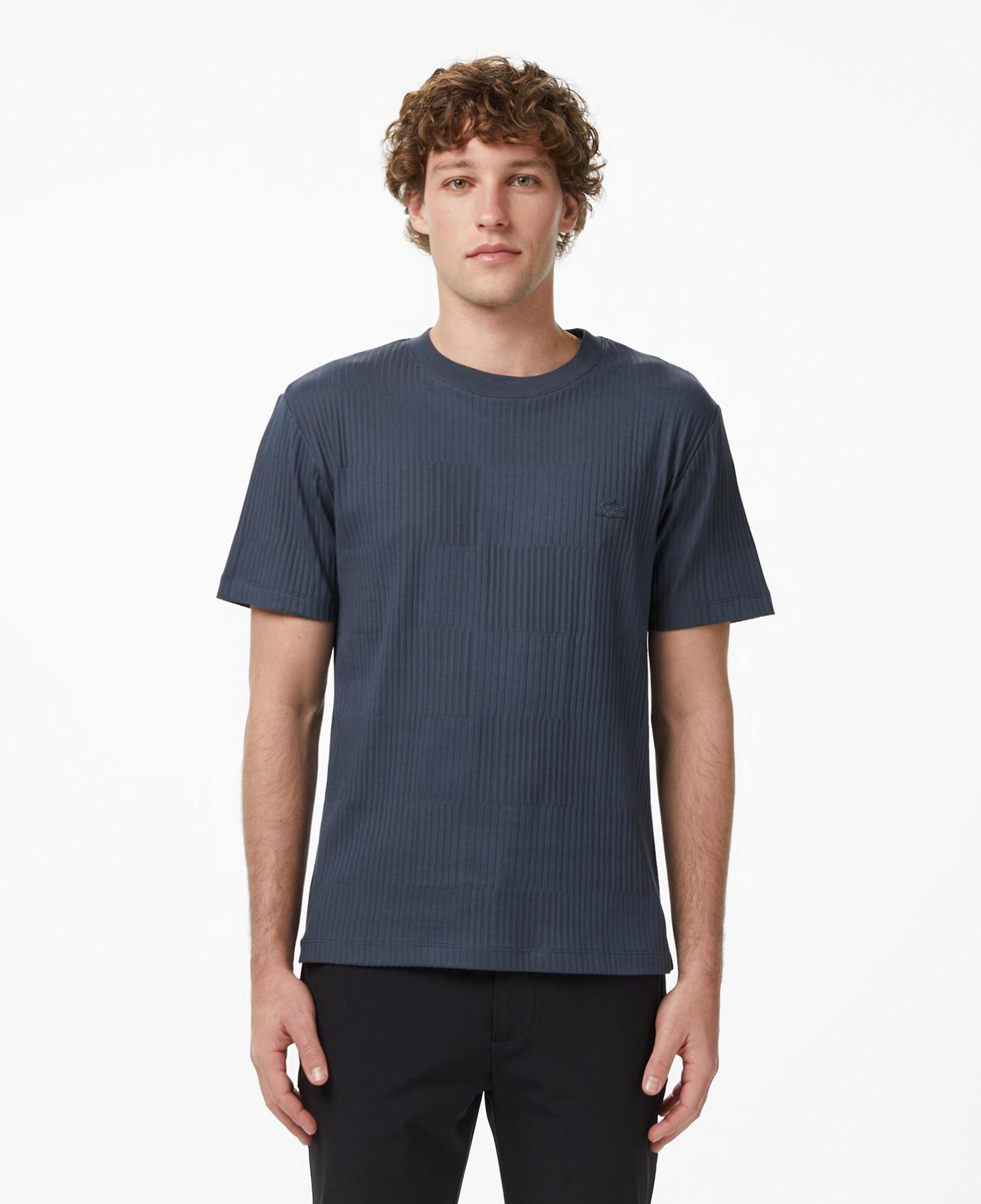 Erkek Regular Fit Bisiklet Yaka Çizgili Koyu Gri T-Shirt