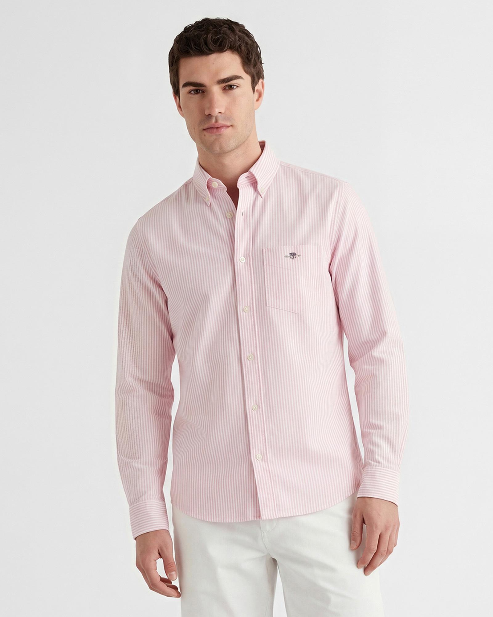 GANT Erkek Pembe Regular Fit Çizgili Logolu Gömlek