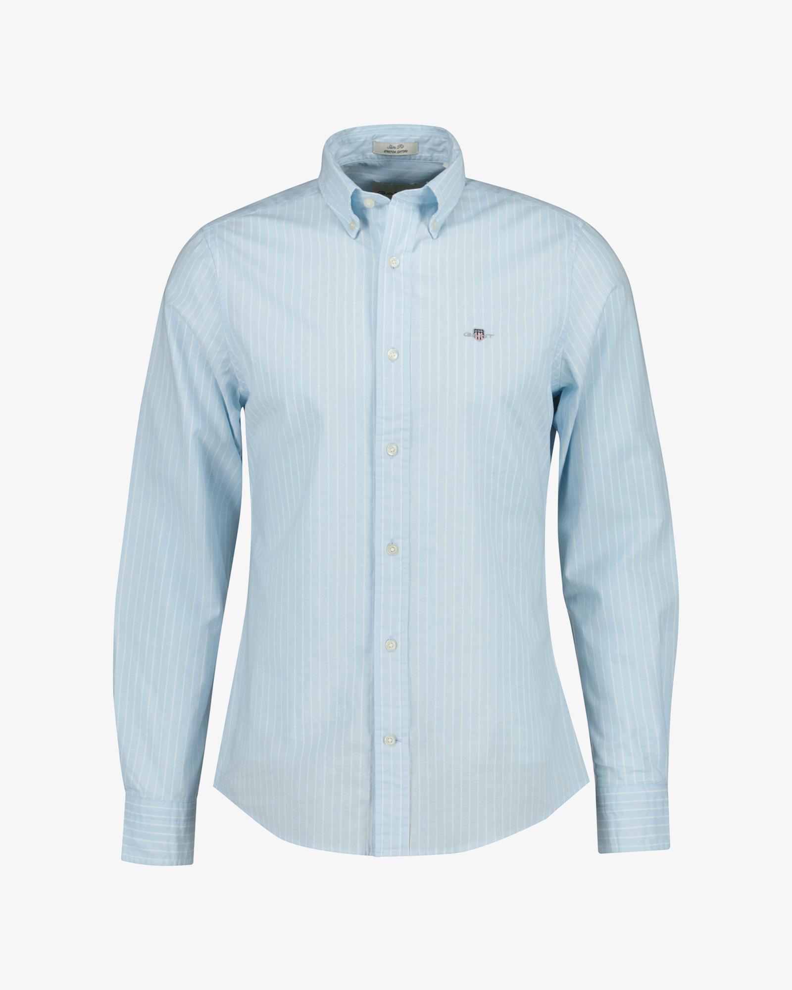GANT Erkek Mavi Slim Fit Çizgili Logolu Gömlek