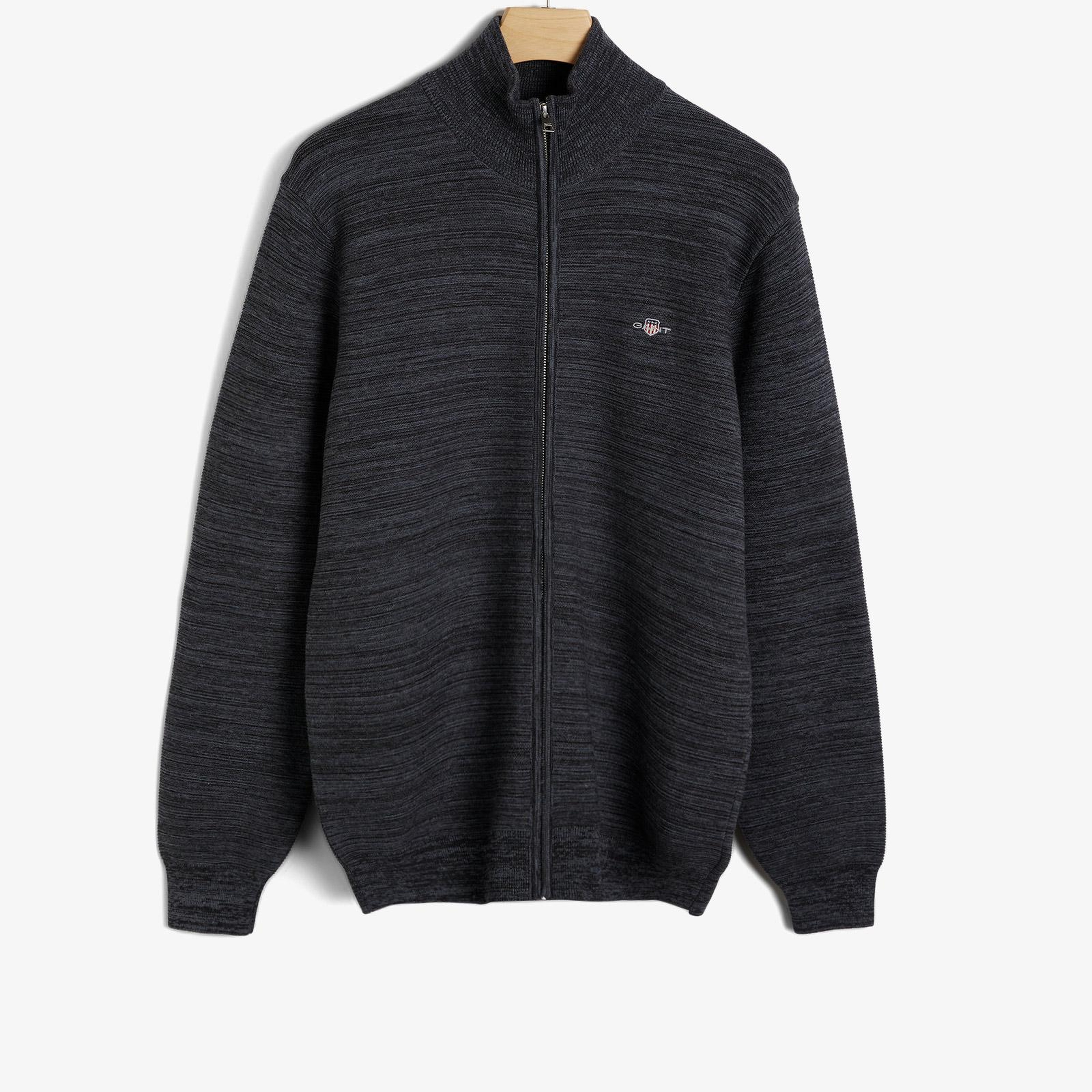 GANT Erkek Gri Regular Fit Fermuarlı Logolu Hırka