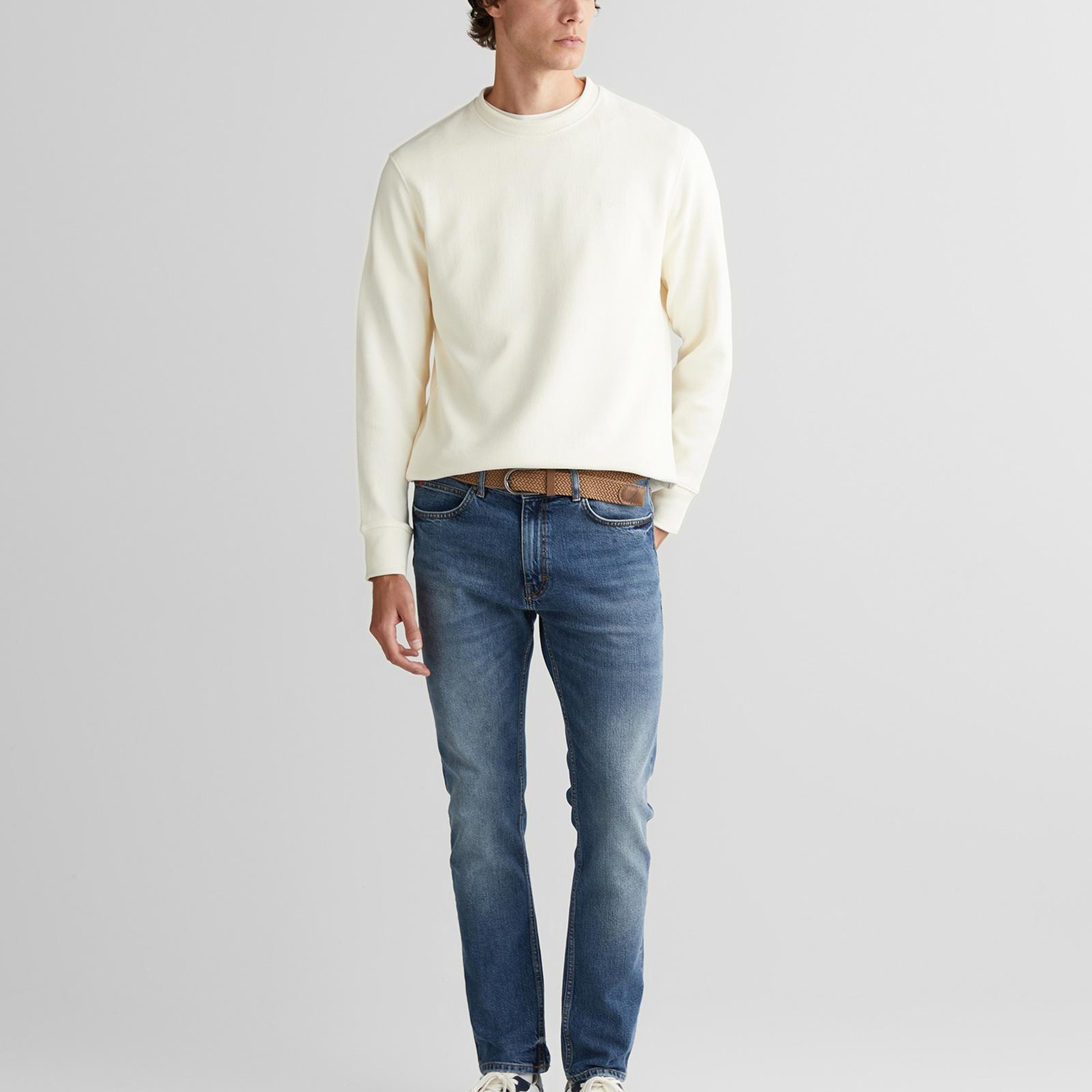 GANT Erkek Krem Bisiklet Yaka Sweatshirt