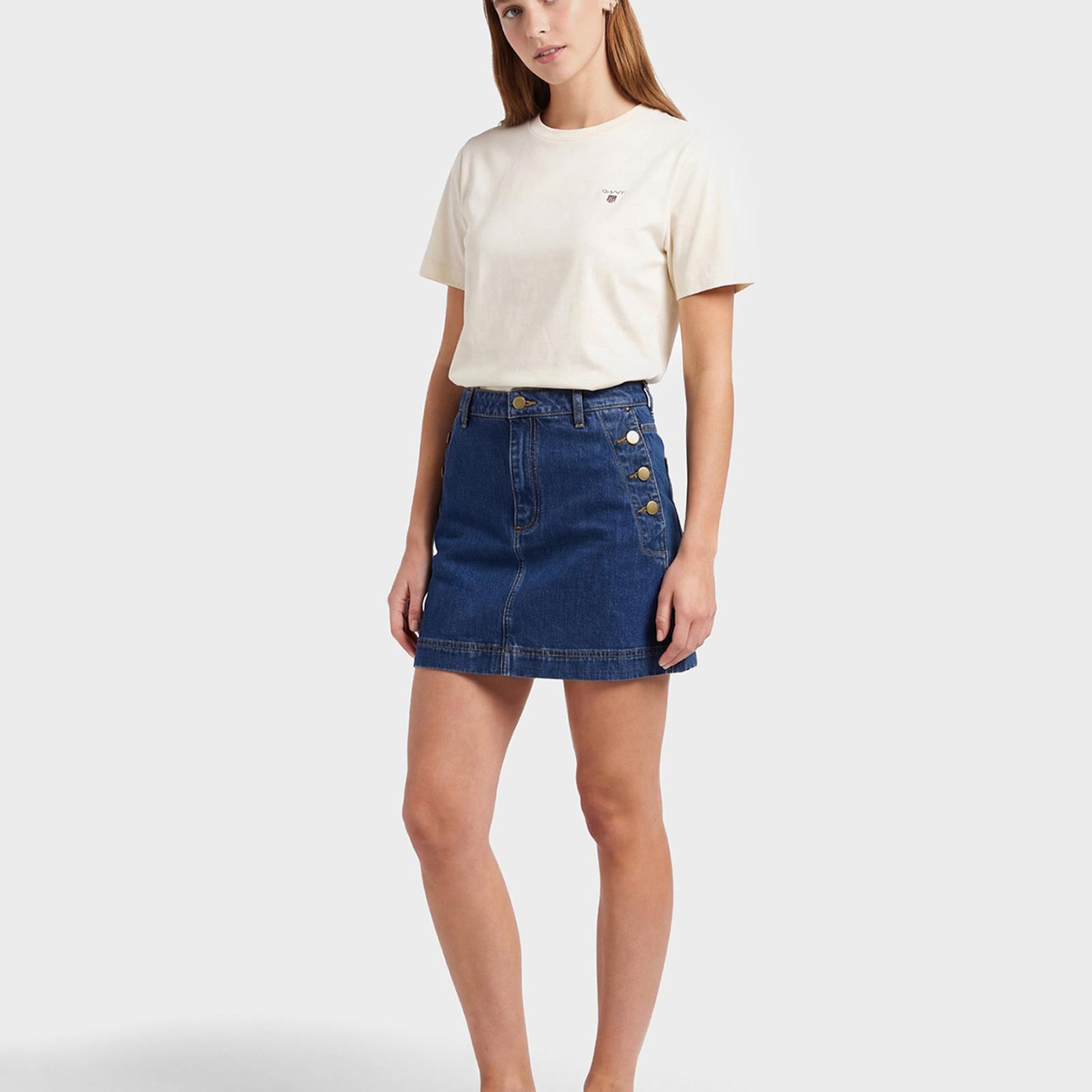 GANT Kadın Krem Bisiklet Yaka Regular Fit Logolu T-Shirt