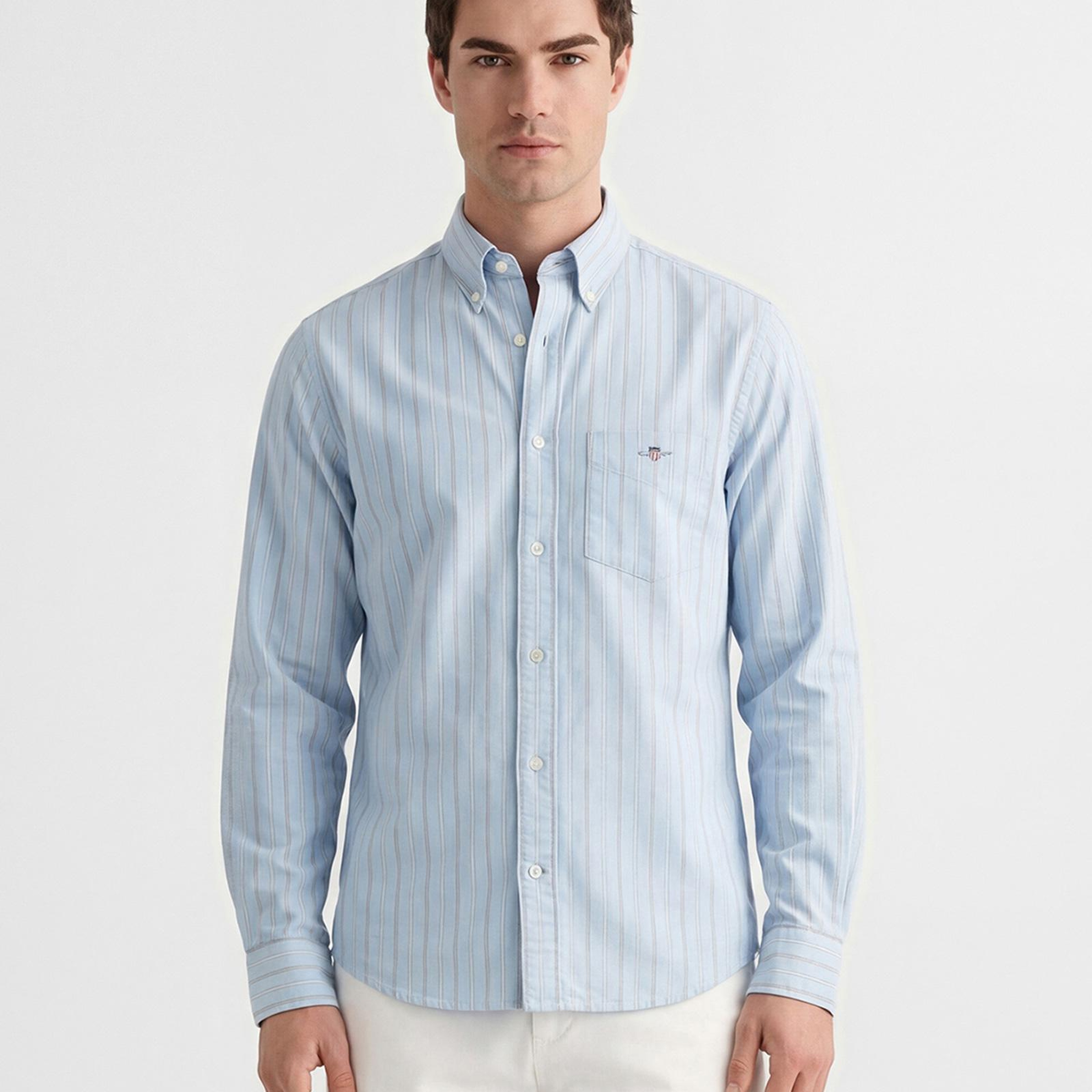 GANT Erkek Mavi Regular Fit Çizgili Logolu Gömlek