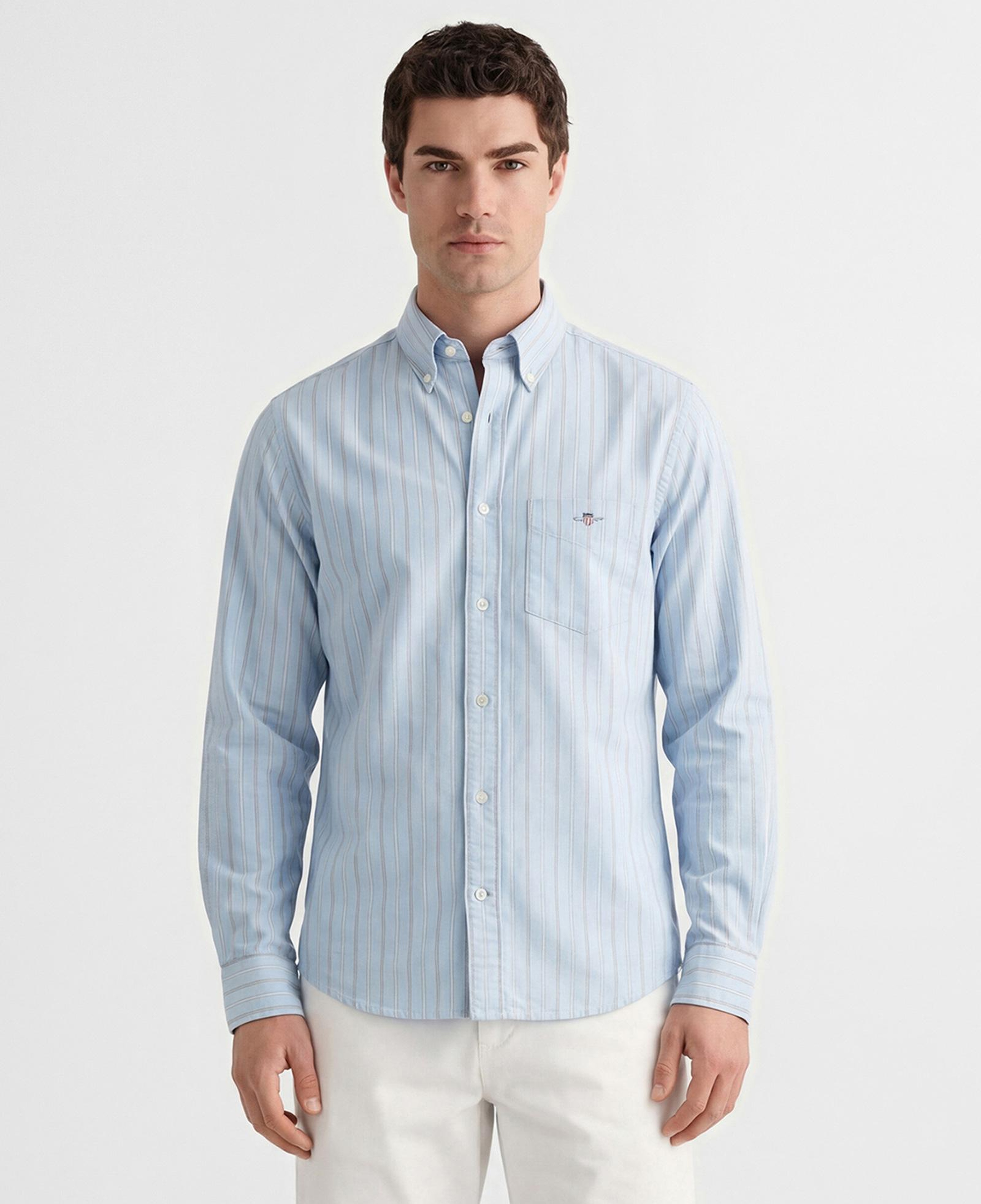 GANT Erkek Mavi Regular Fit Çizgili Logolu Gömlek