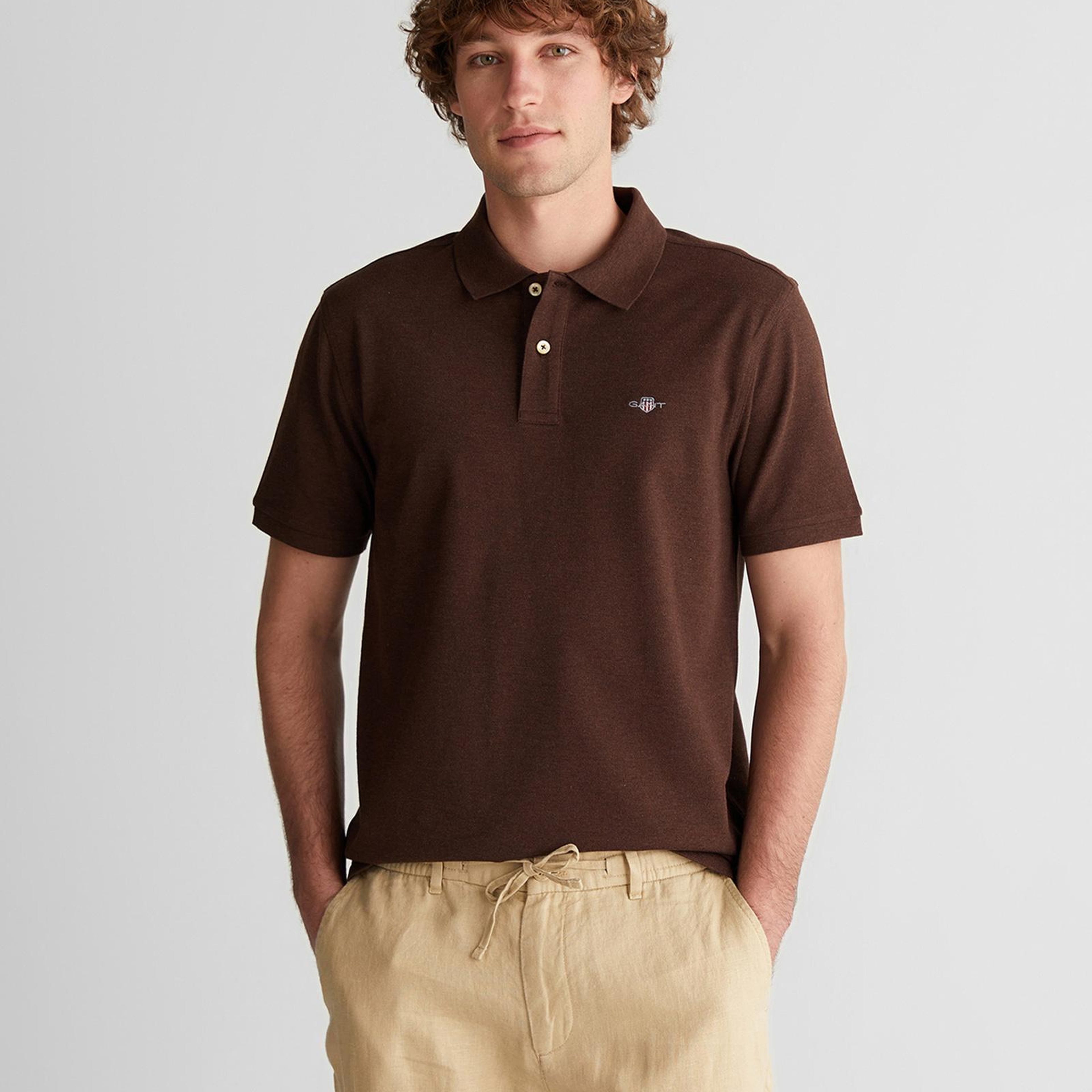 GANT Erkek Krem Regular Fit Logolu Polo Yaka T-Shirt