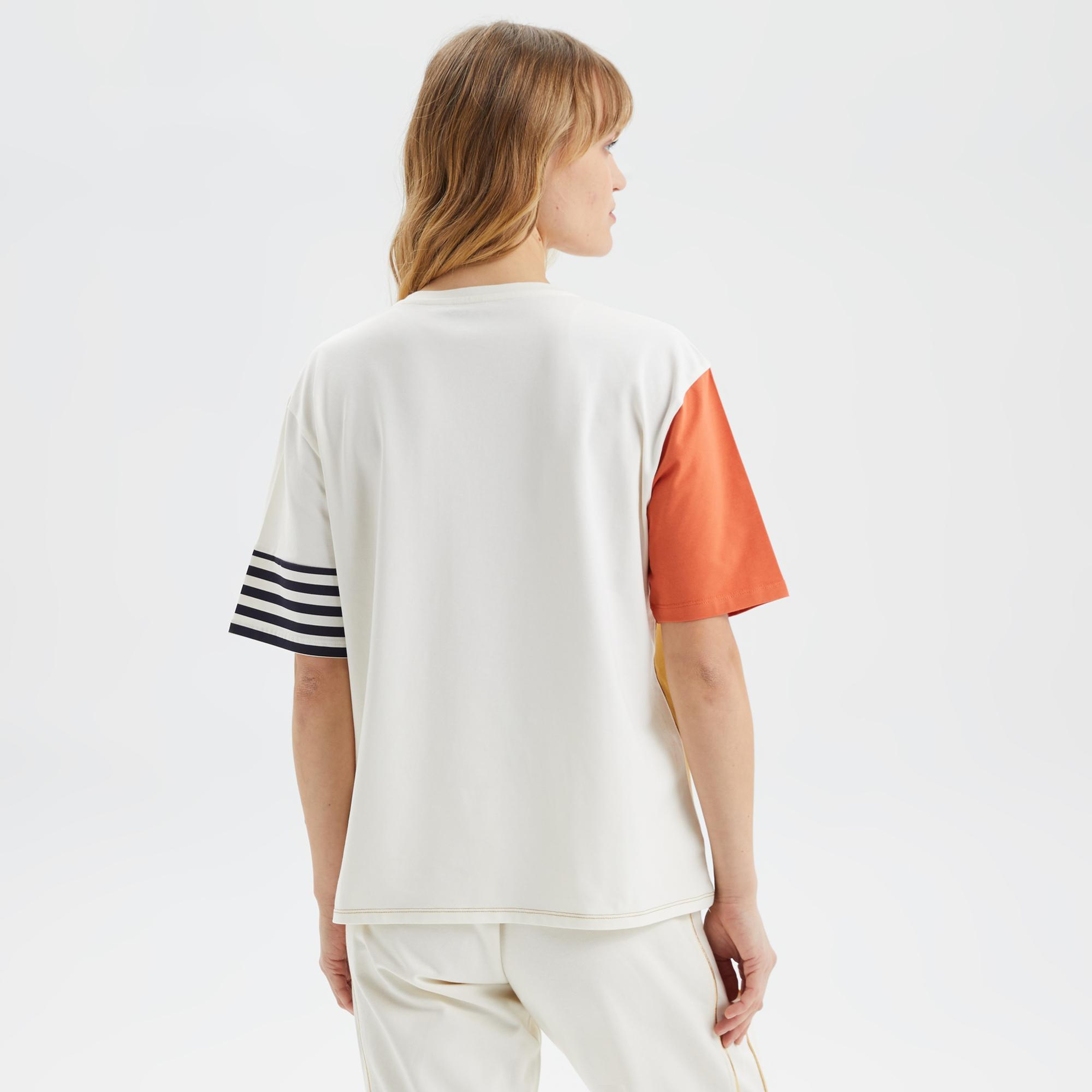 Nautica Kadın Bej Renk Bloklu Oversize T-Shirt