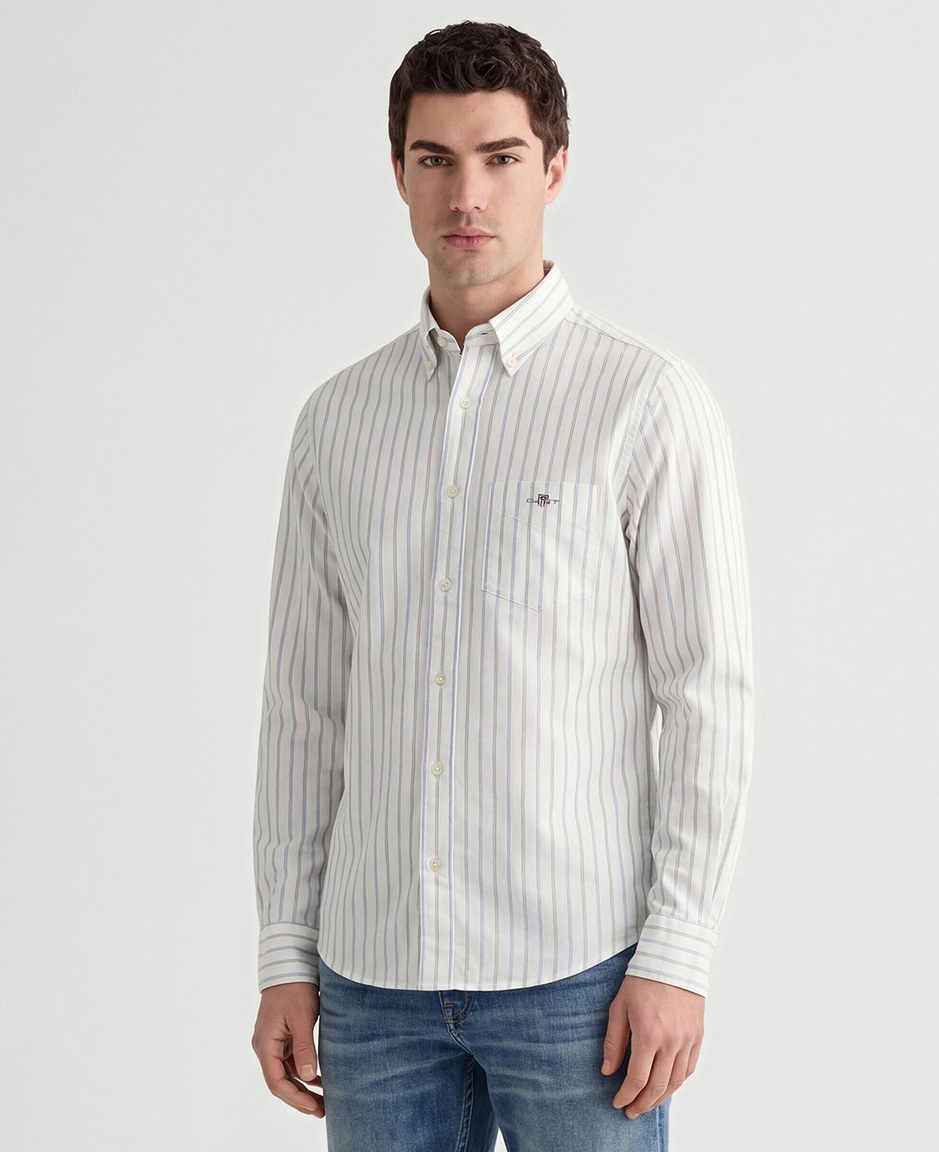 GANT Erkek Beyaz Regular Fit Çizgili Logolu Gömlek