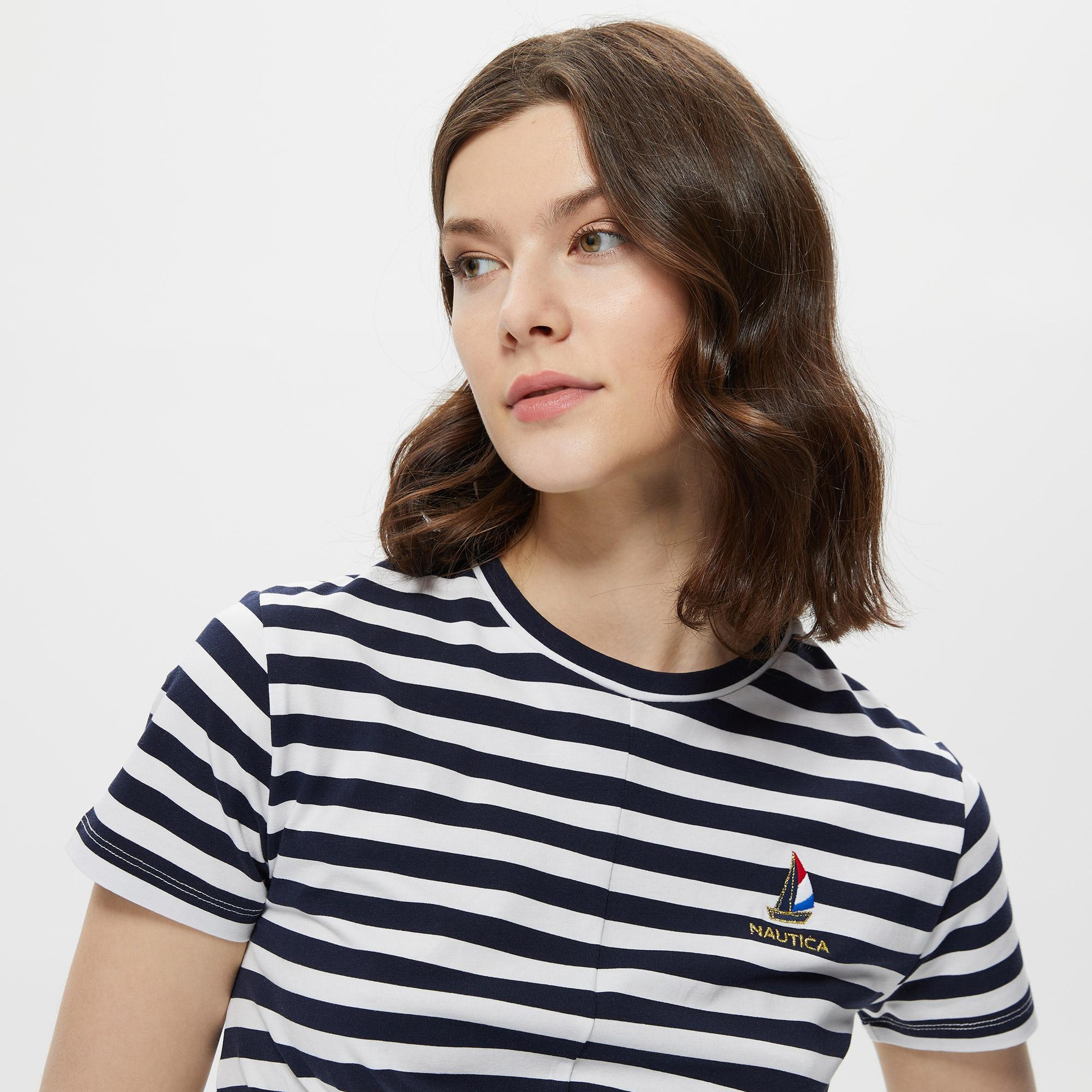 Nautica Kadın Lacivert Çizgili T-Shirt