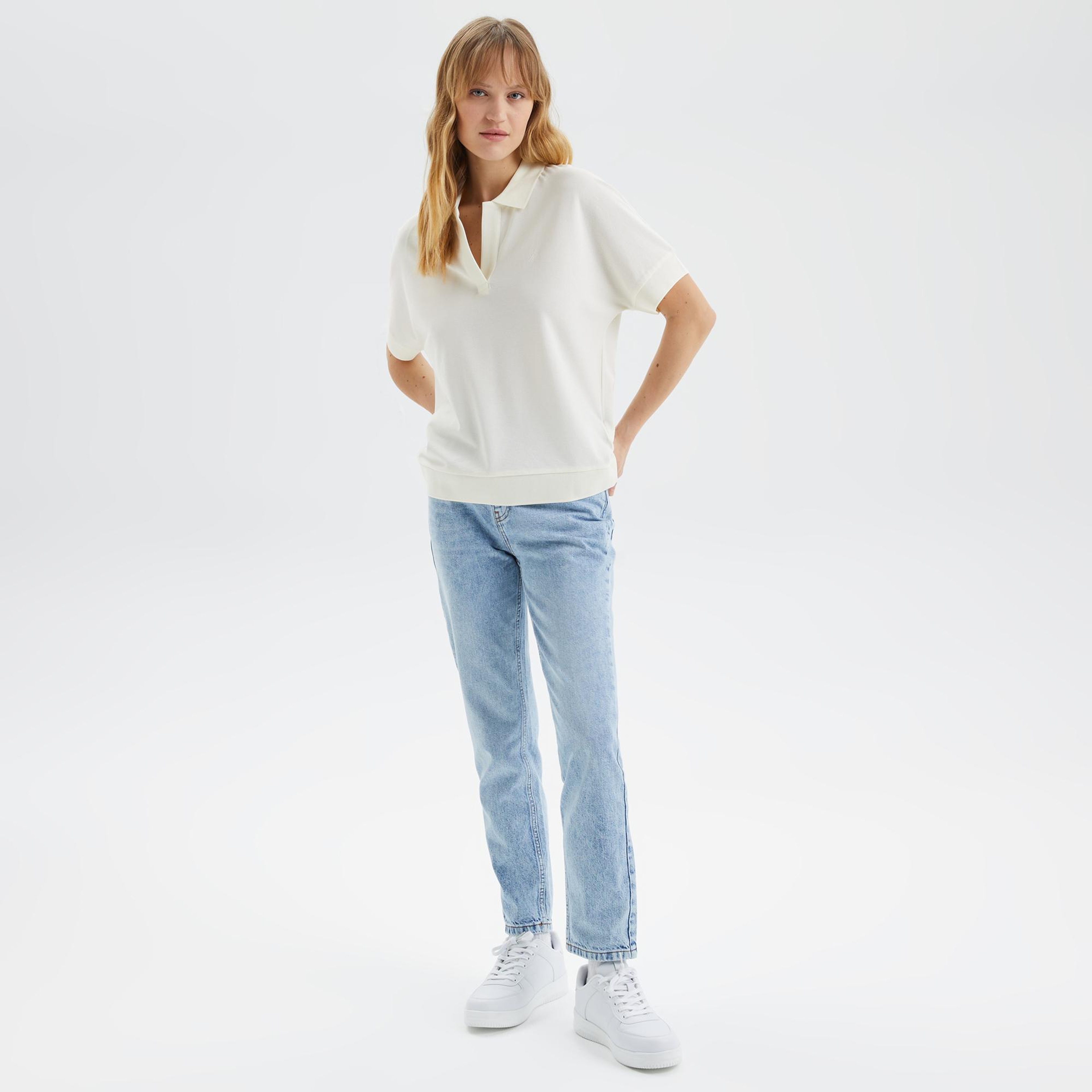 Nautica Kadın Krem Oversize Kısa Kollu Polo