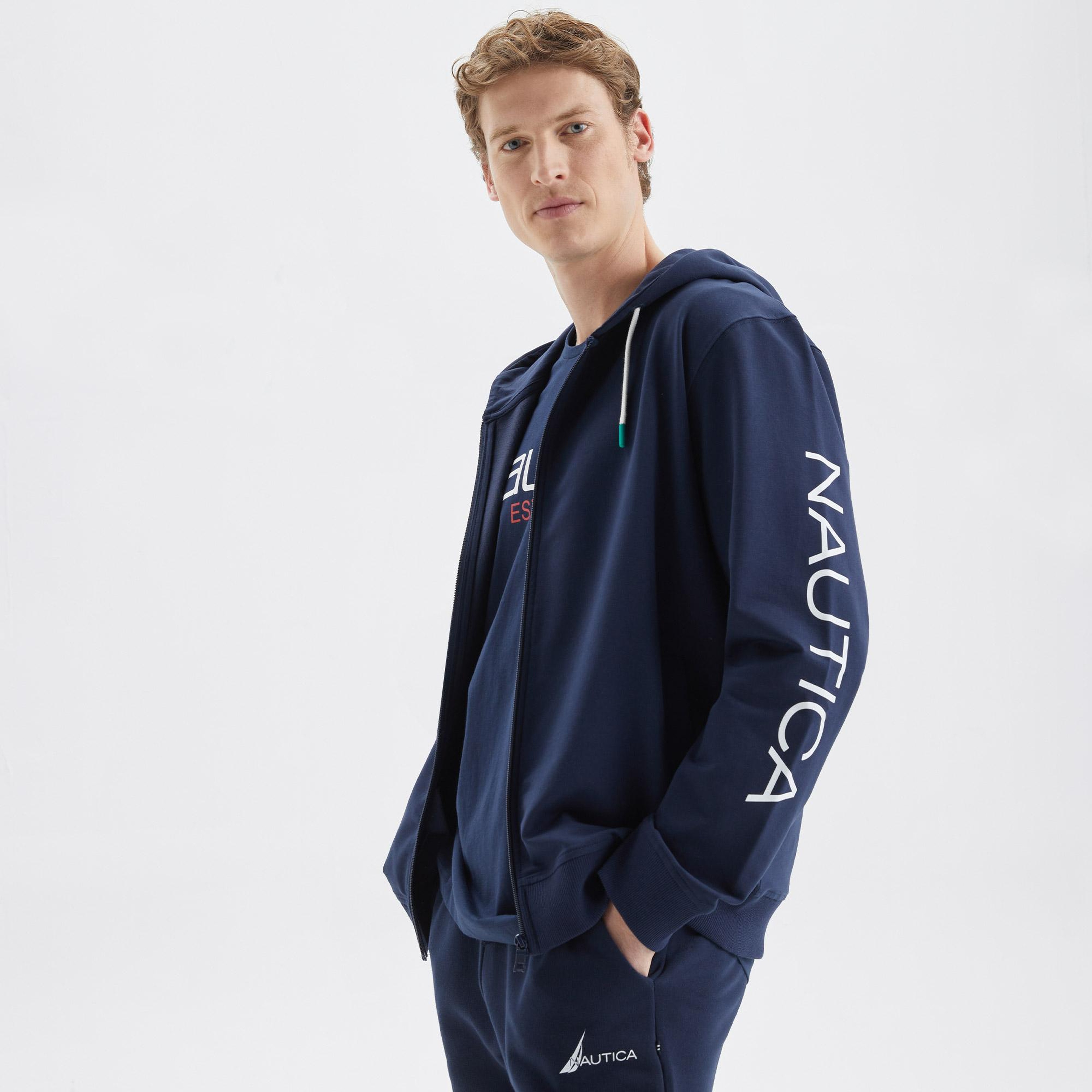 Nautica Erkek Lacivert Standart Fit Baskılı Sweatshirt