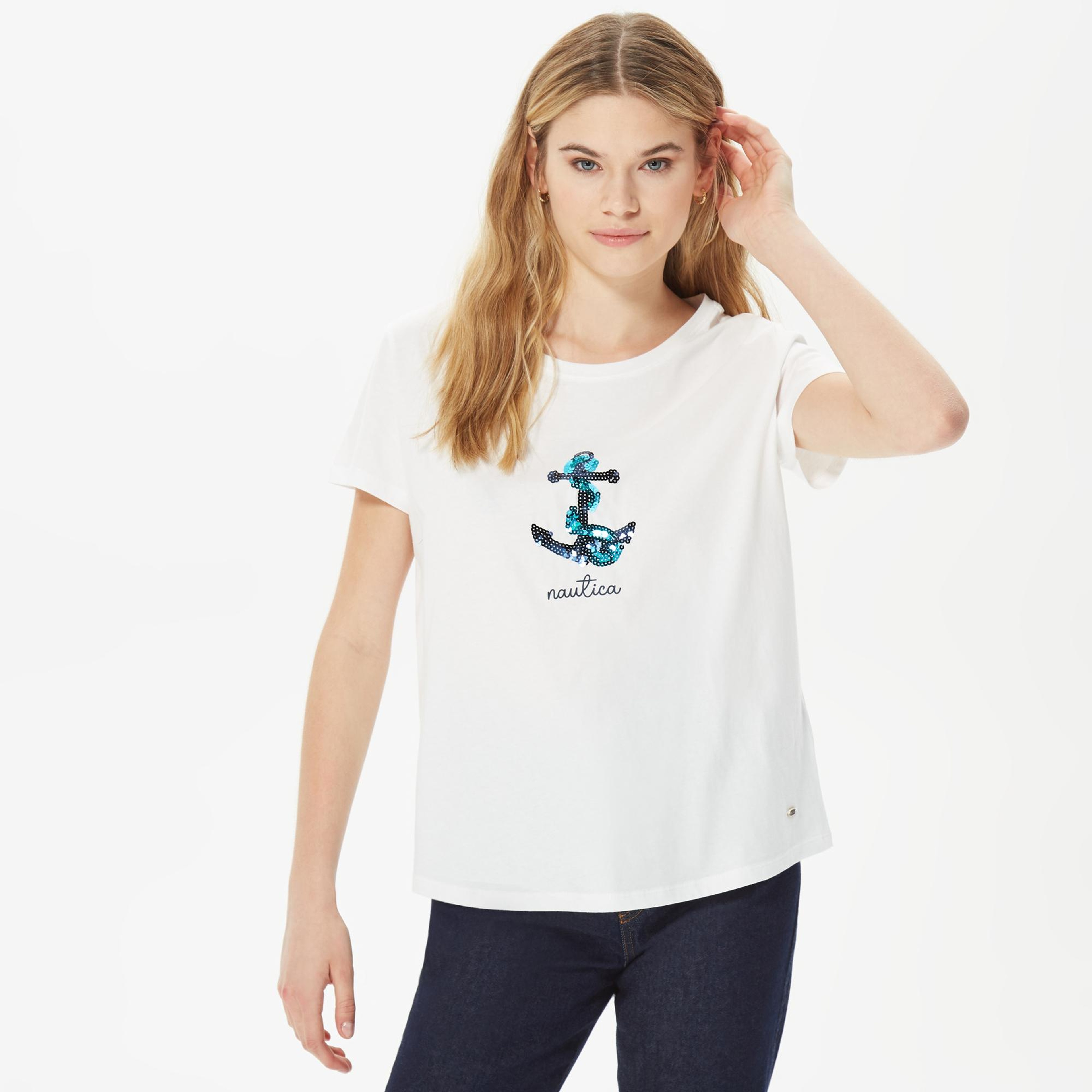 Nautica Kadın Beyaz Baskılı T-Shirt