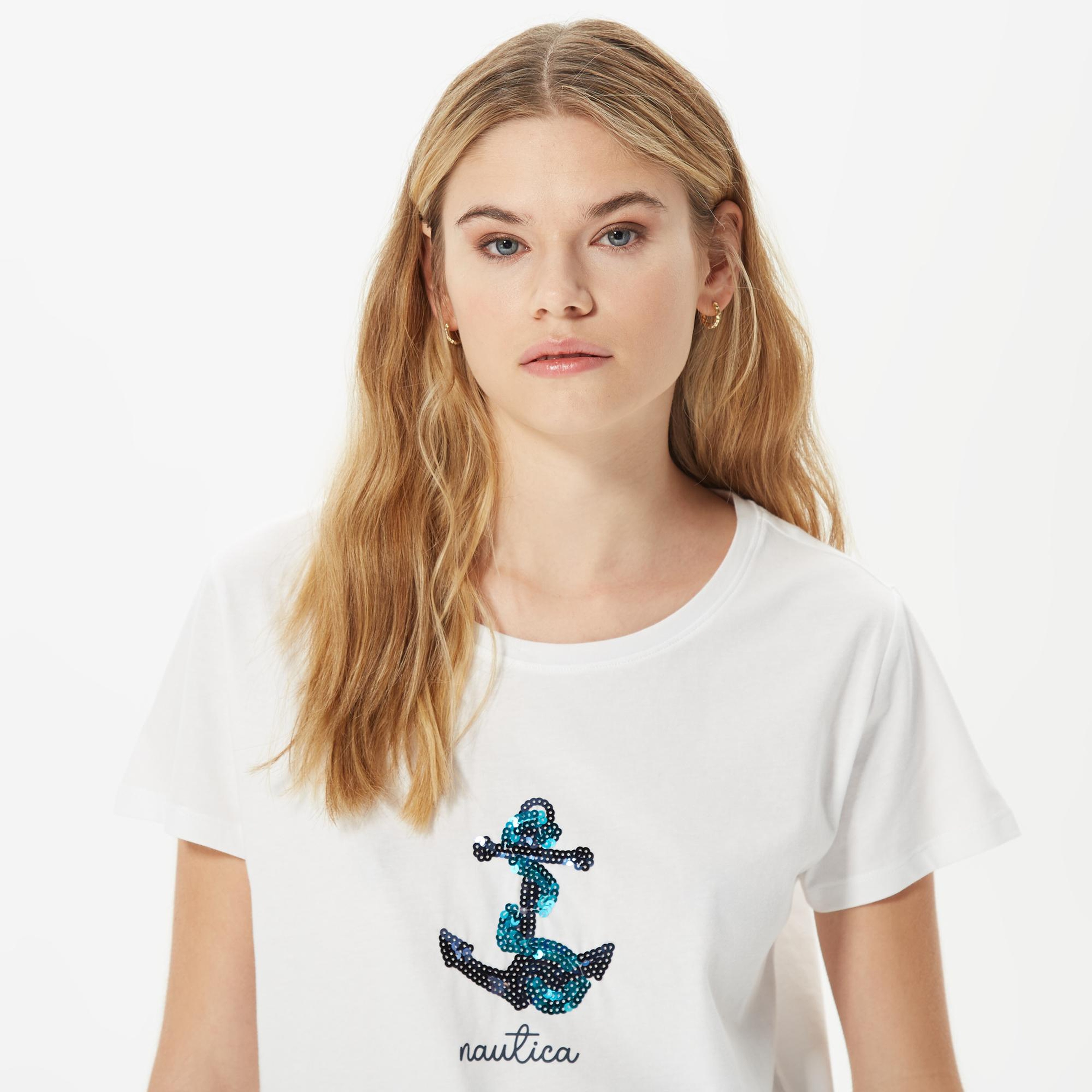 Nautica Kadın Beyaz Baskılı T-Shirt