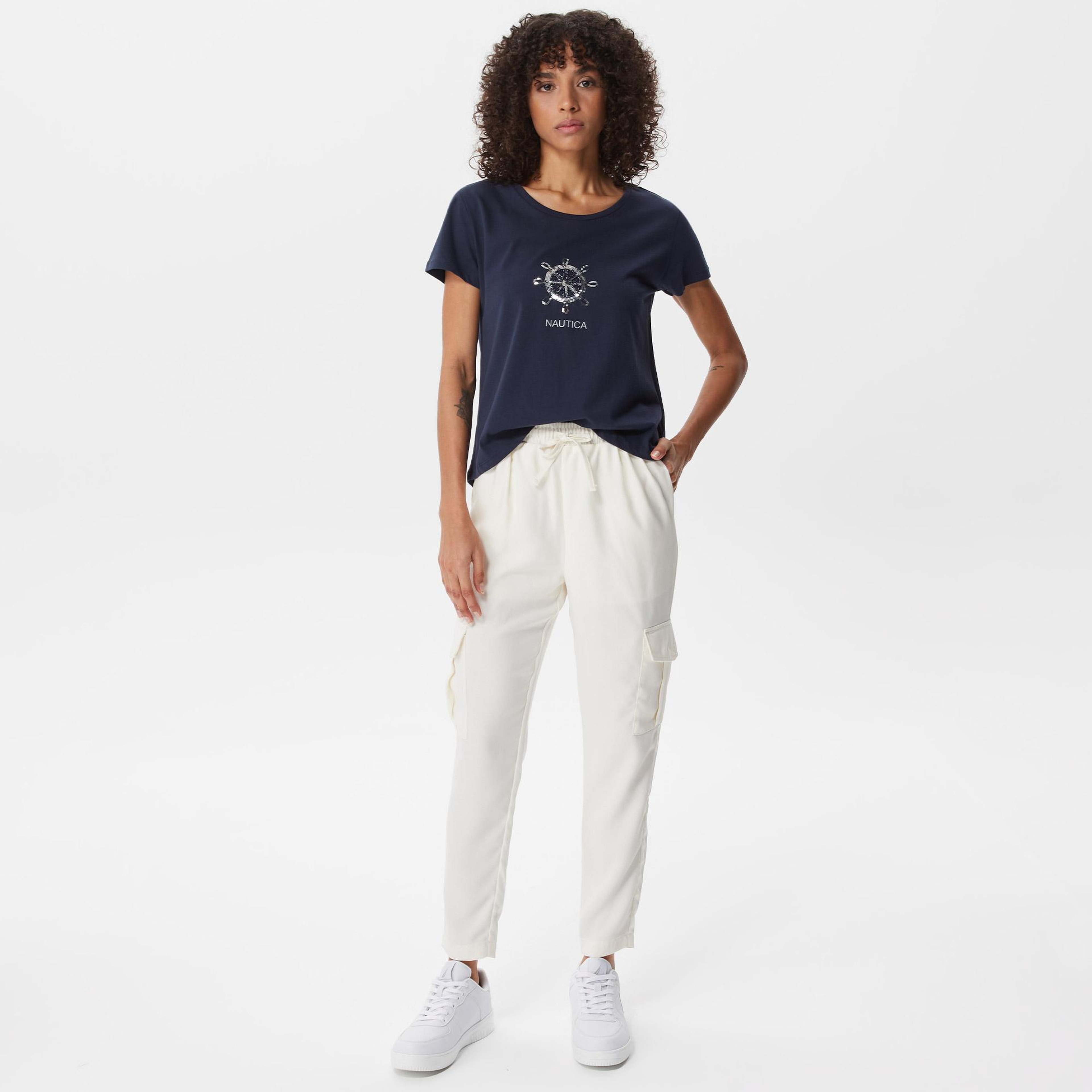 Nautica Kadın Lacivert Baskılı T-Shirt