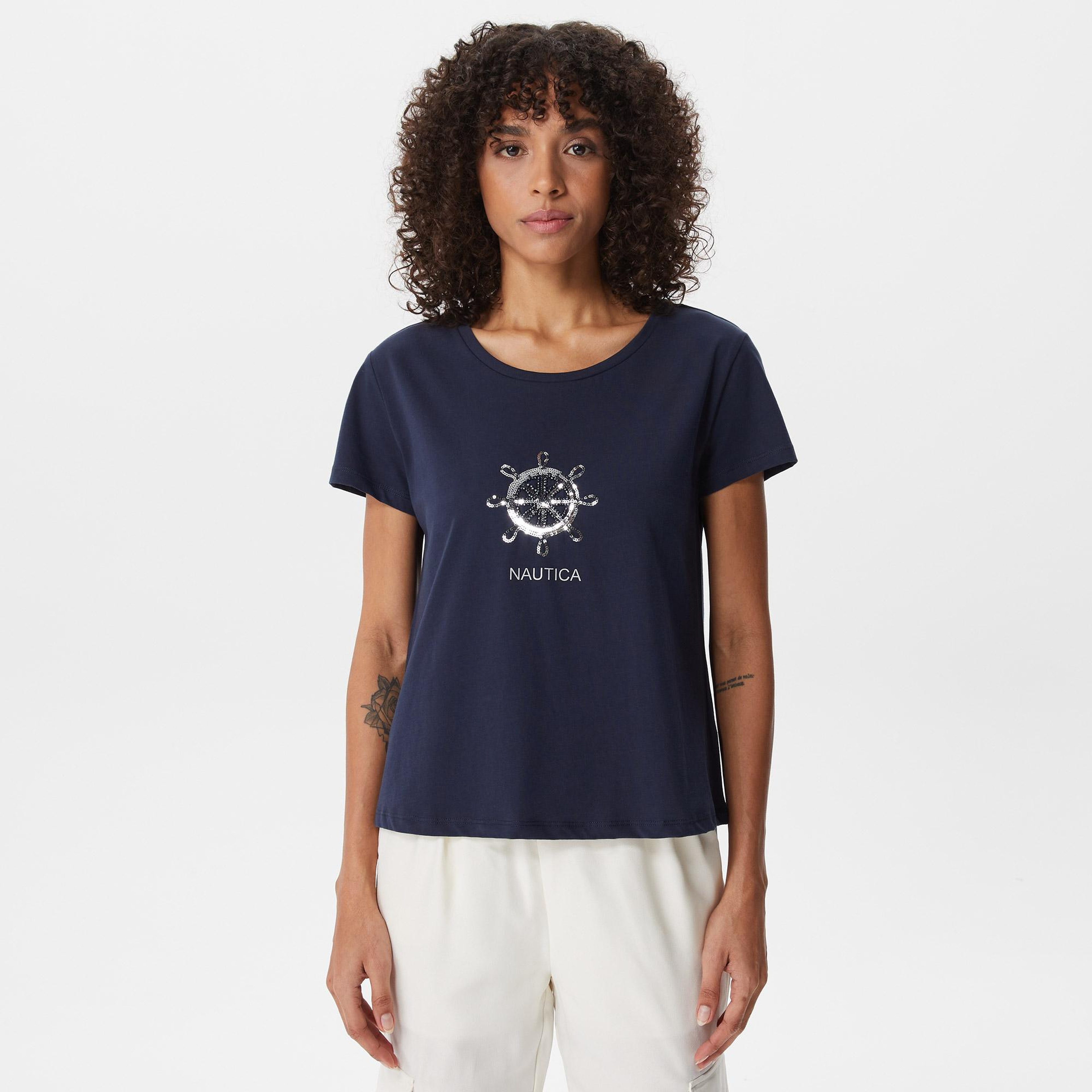 Nautica Kadın Lacivert Baskılı T-Shirt