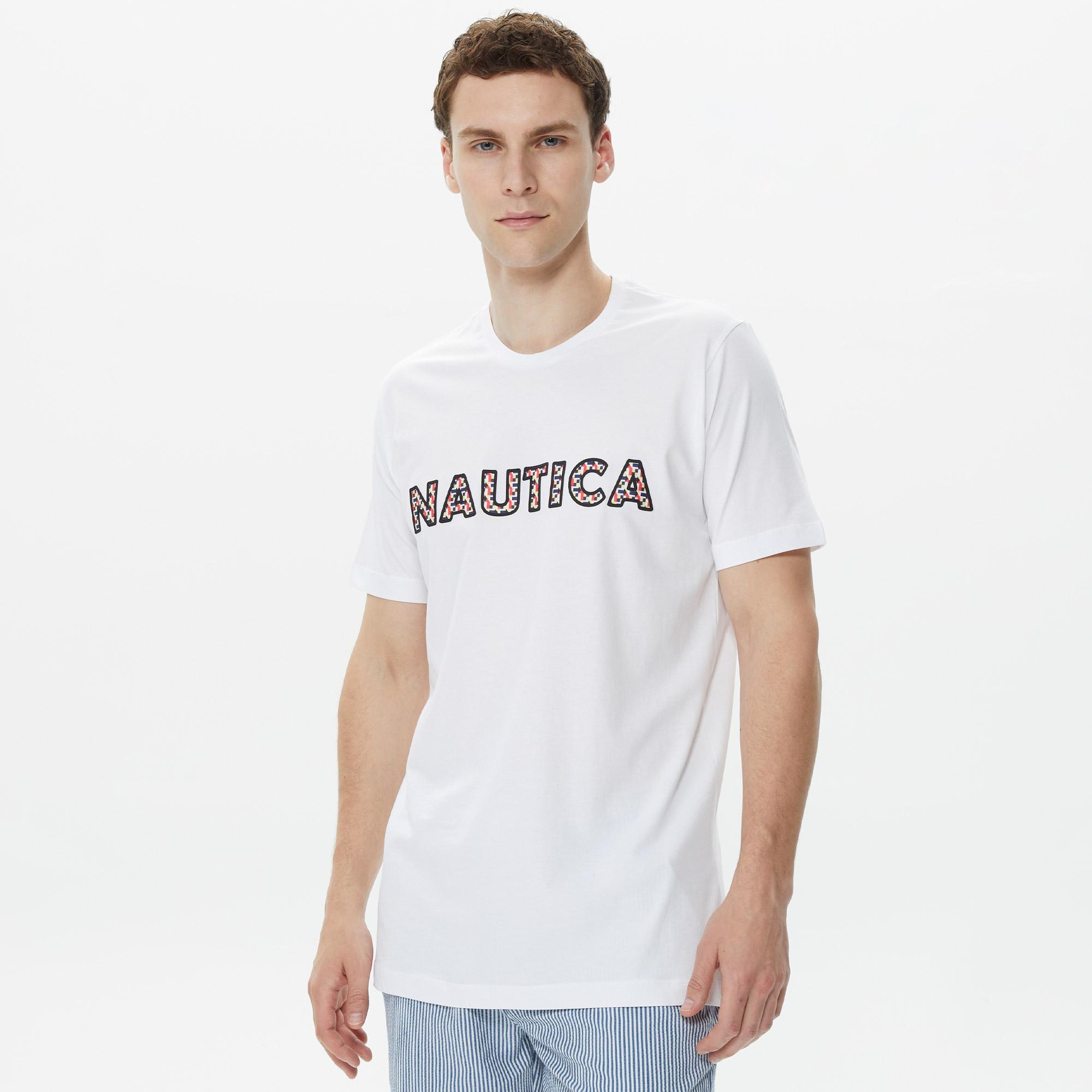 Nautica Erkek Beyaz Baskılı Standart Fit T-Shirt