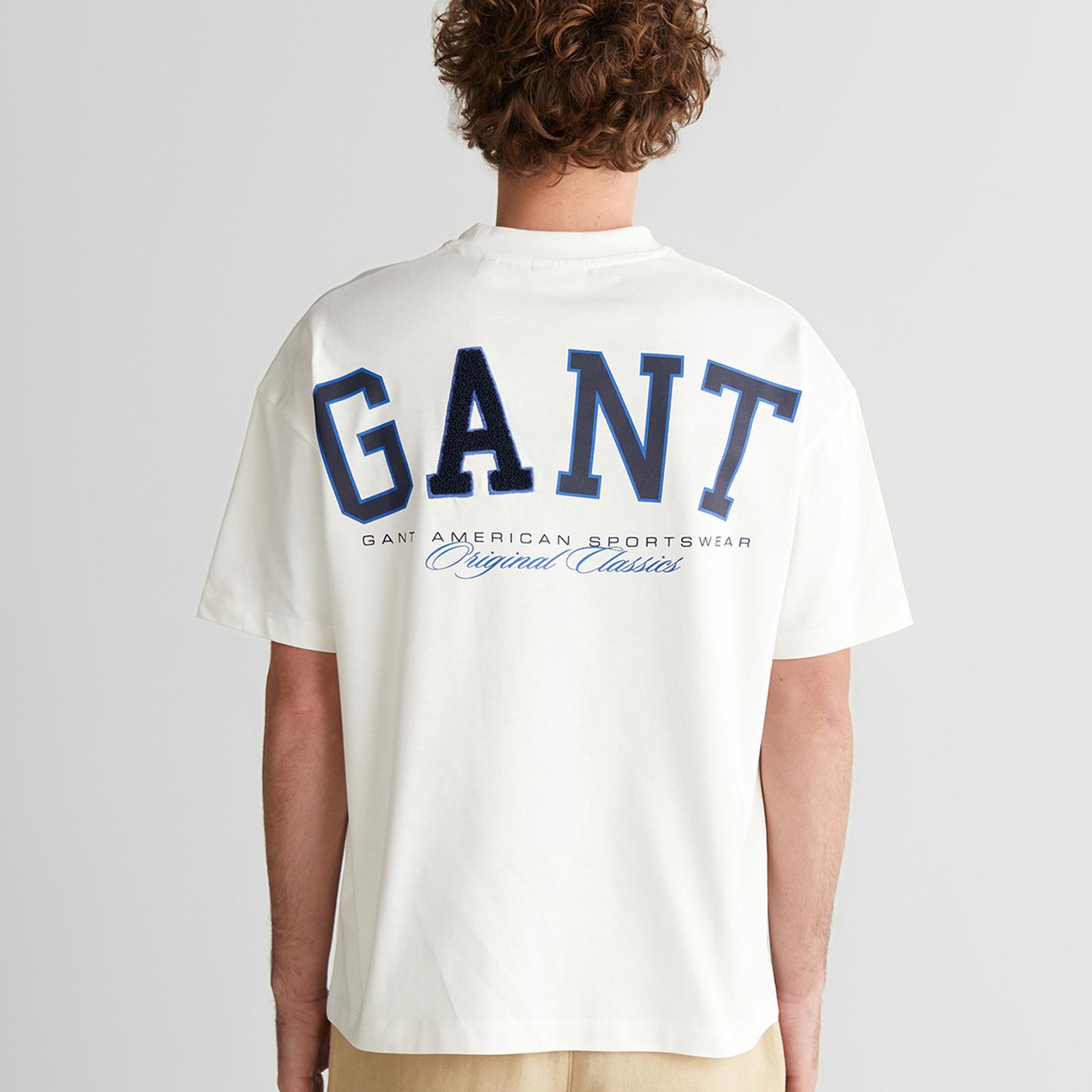 GANT Erkek Beyaz Baskılı Kısa Kollu T-Shirt