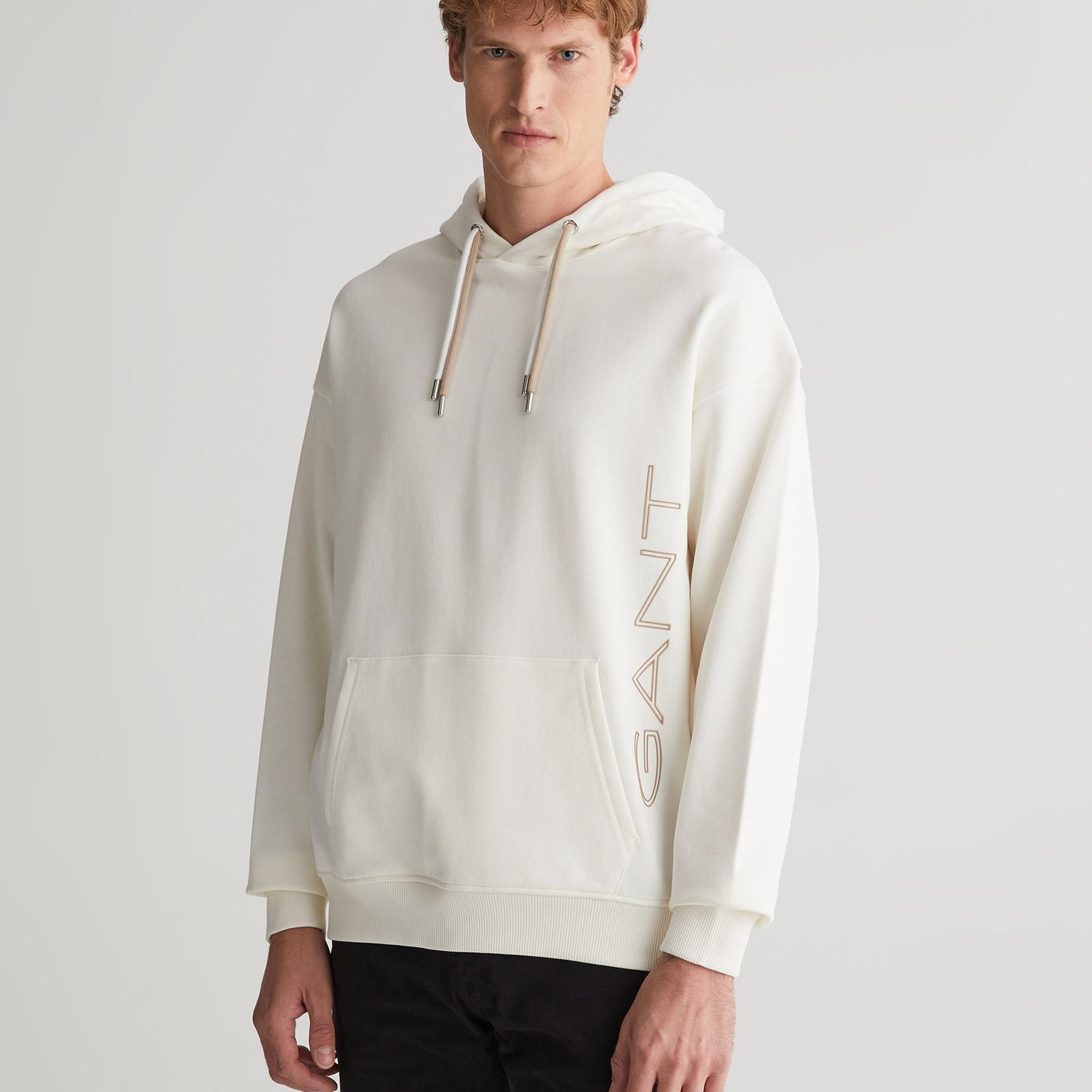 GANT Erkek Krem Regular Fit Kapüşonlu Logolu Sweatshirt