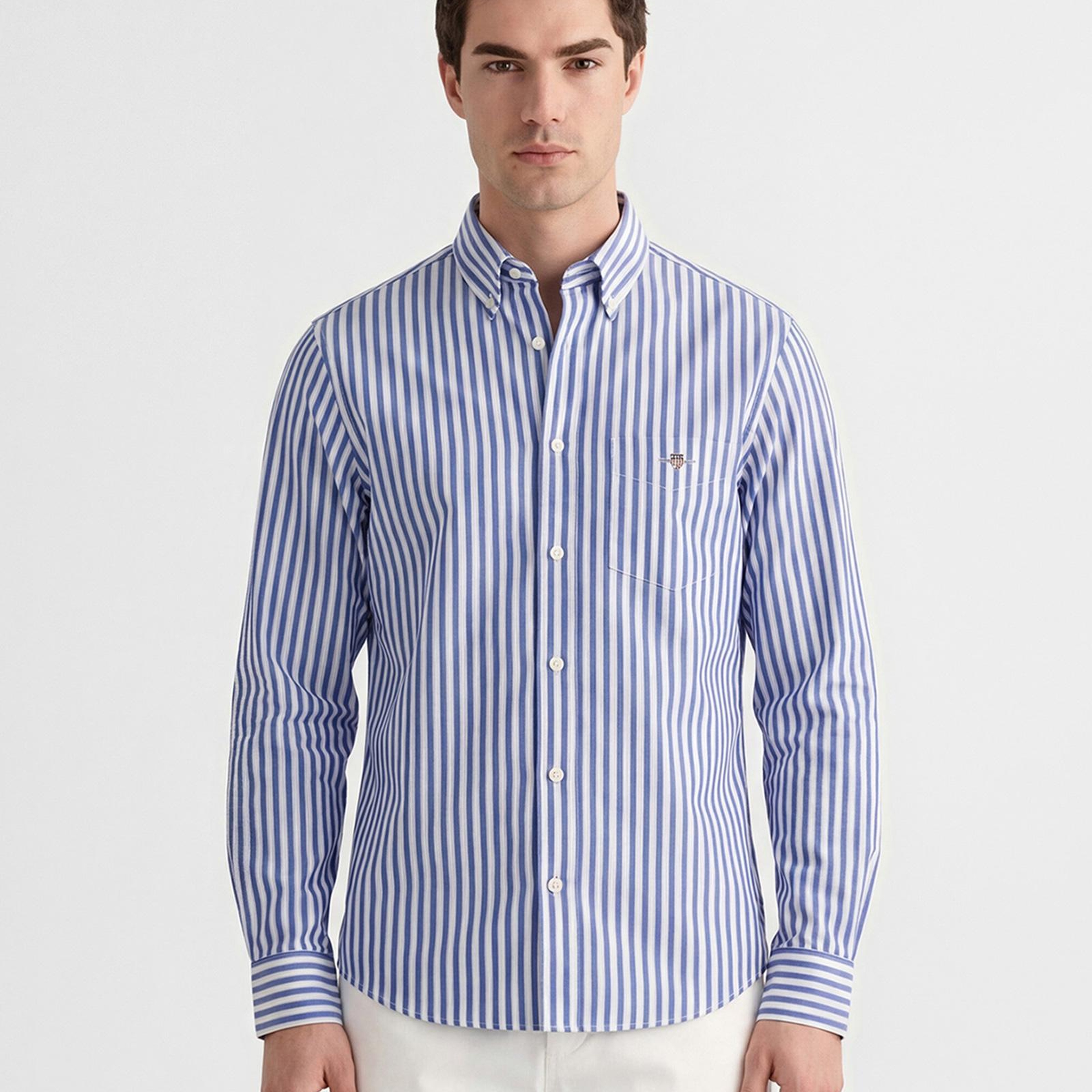 GANT Erkek Mavi Regular Fit Çizgili Logolu Gömlek