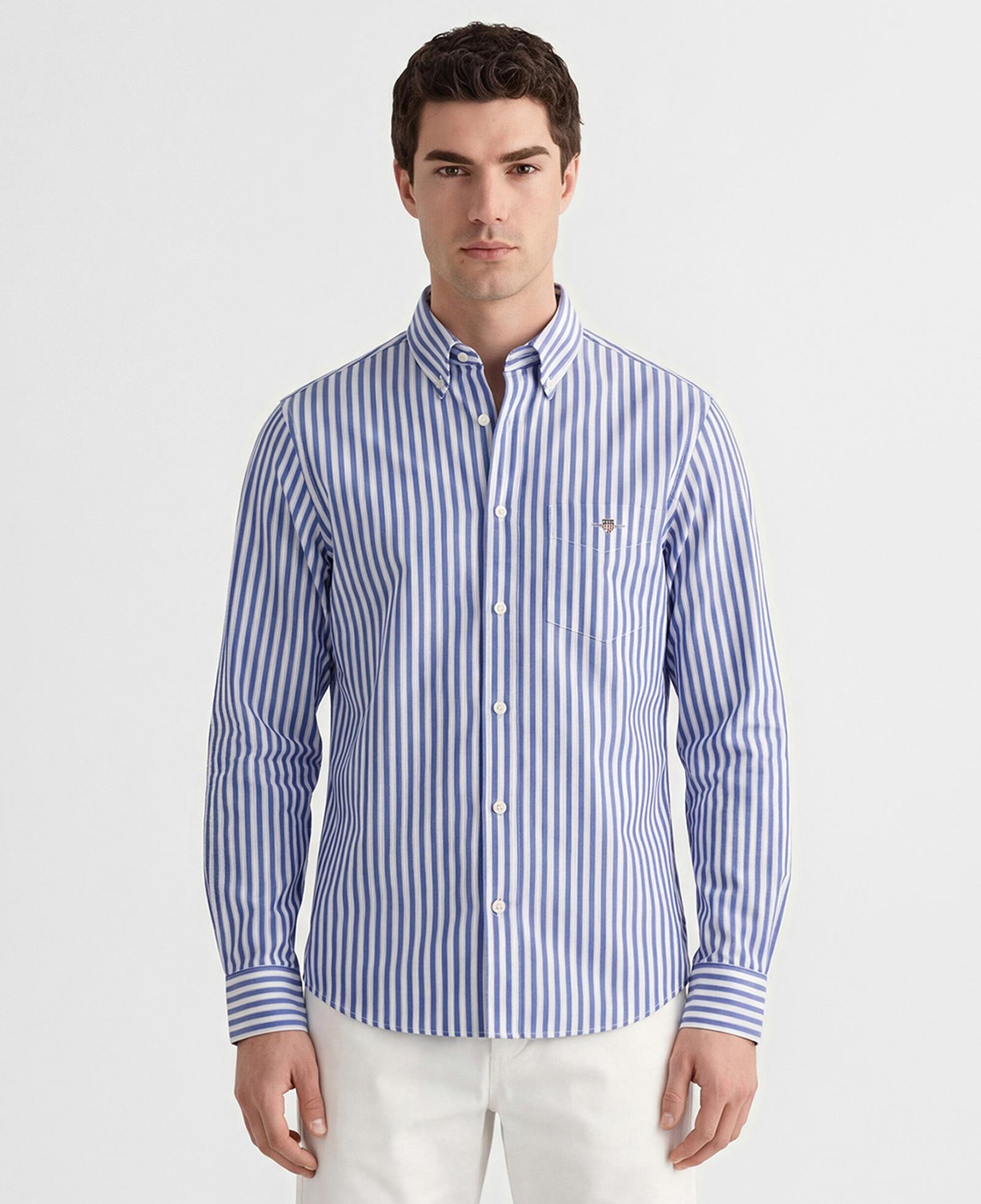 GANT Erkek Mavi Regular Fit Çizgili Logolu Gömlek