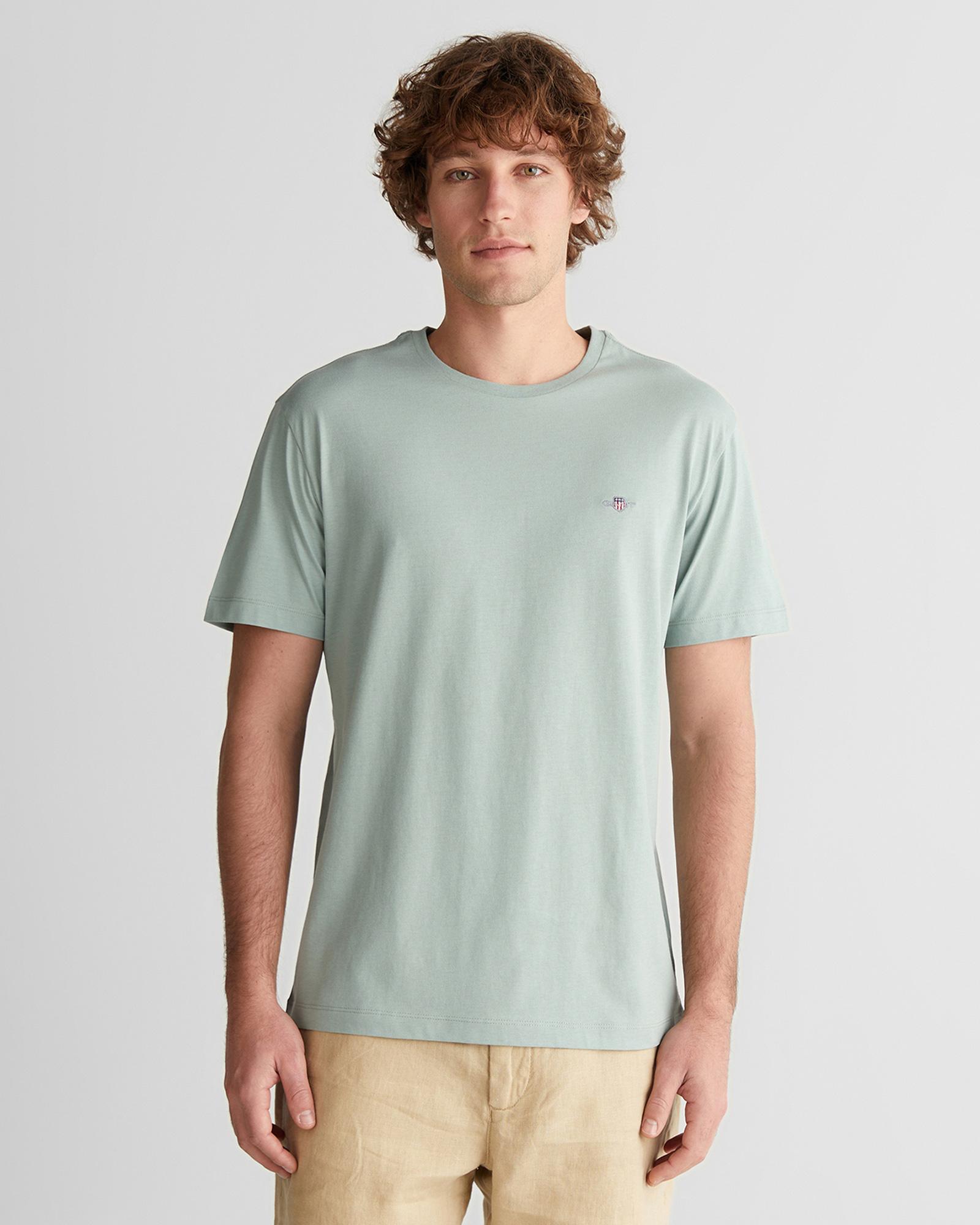 GANT Erkek Yeşil Bisiklet Yaka Regular Fit Logolu T-Shirt