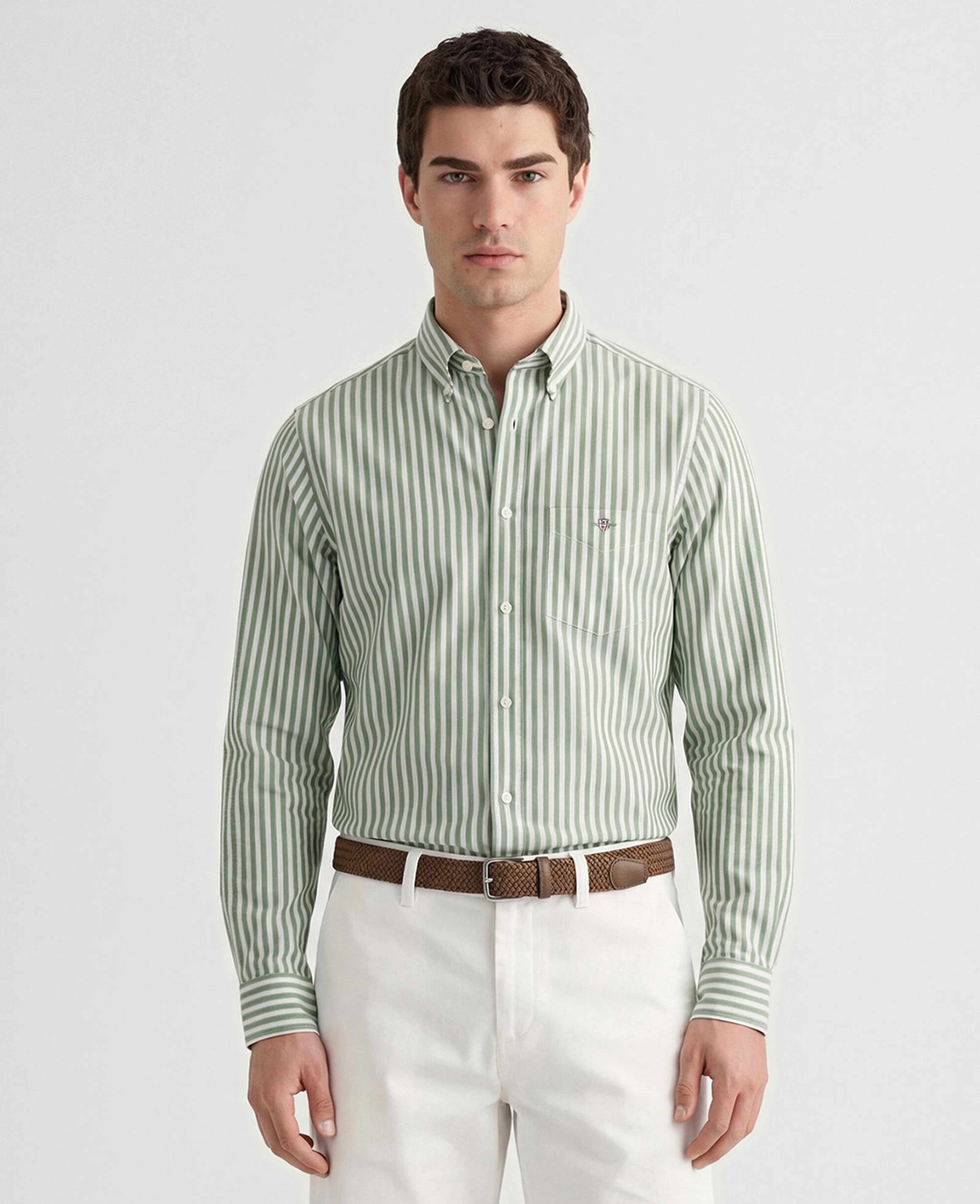 GANT Erkek Yeşil Regular Fit Çizgili Logolu Gömlek