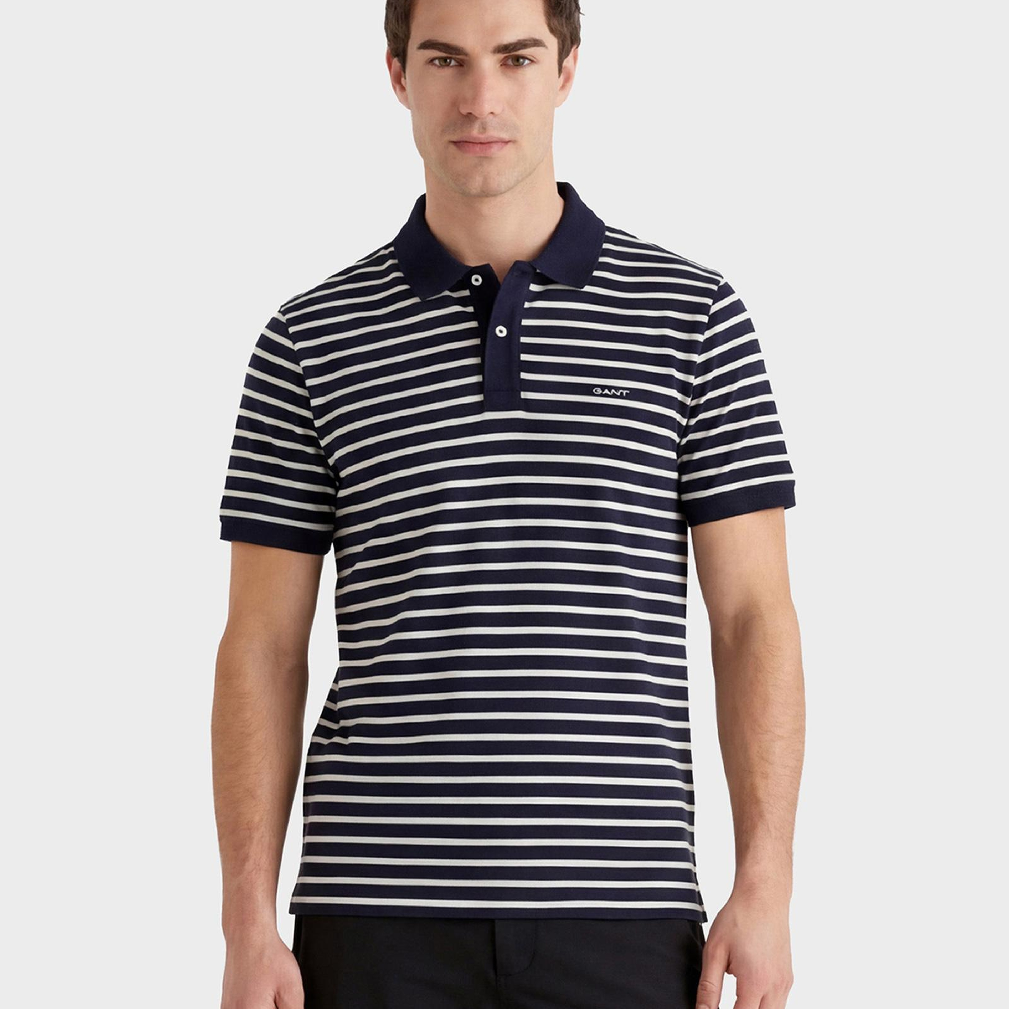 GANT Erkek Lacivert Regular Fit Yaka Çizgili Polo Yaka T-Shirt