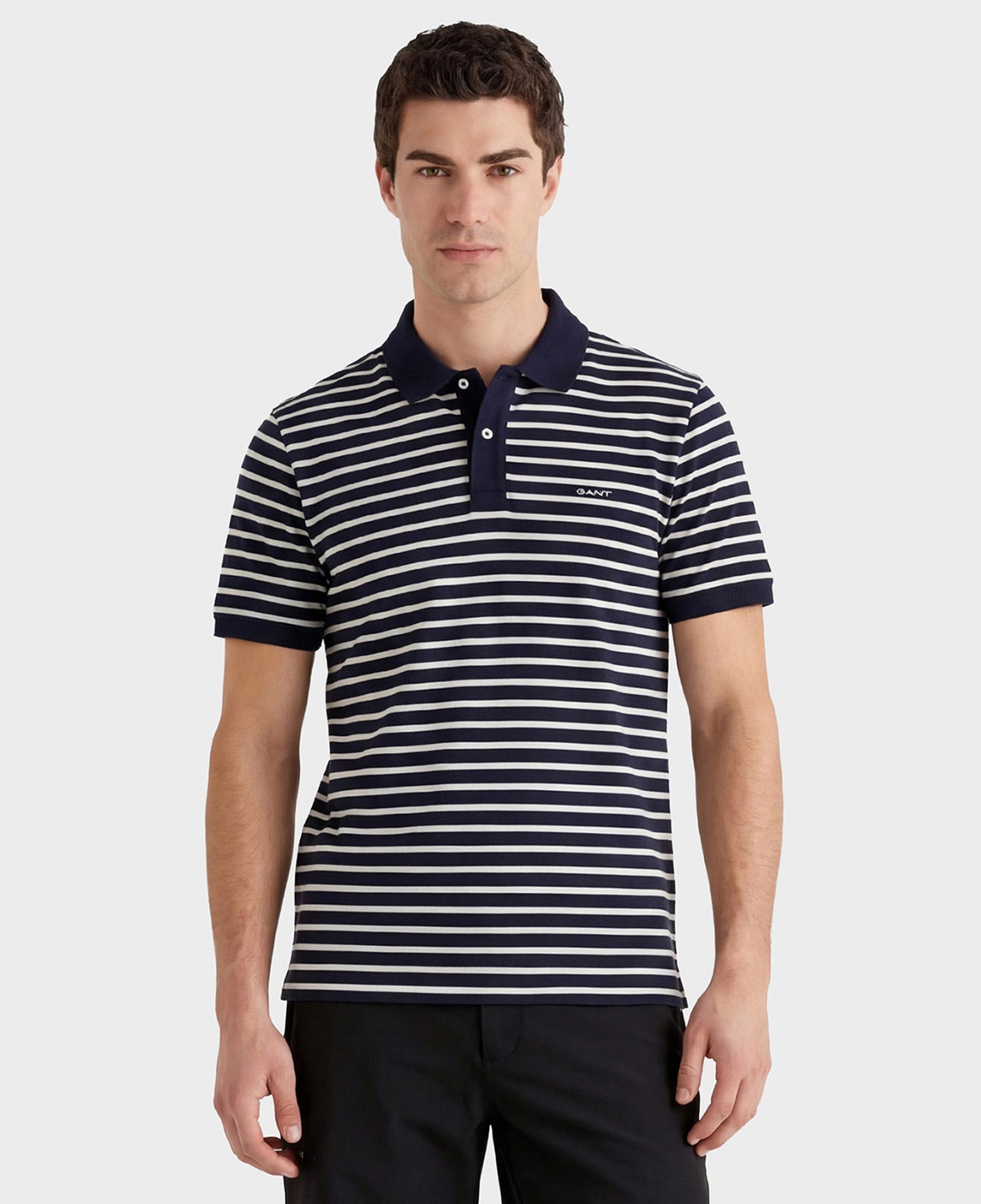 GANT Erkek Lacivert Regular Fit Yaka Çizgili Polo Yaka T-Shirt
